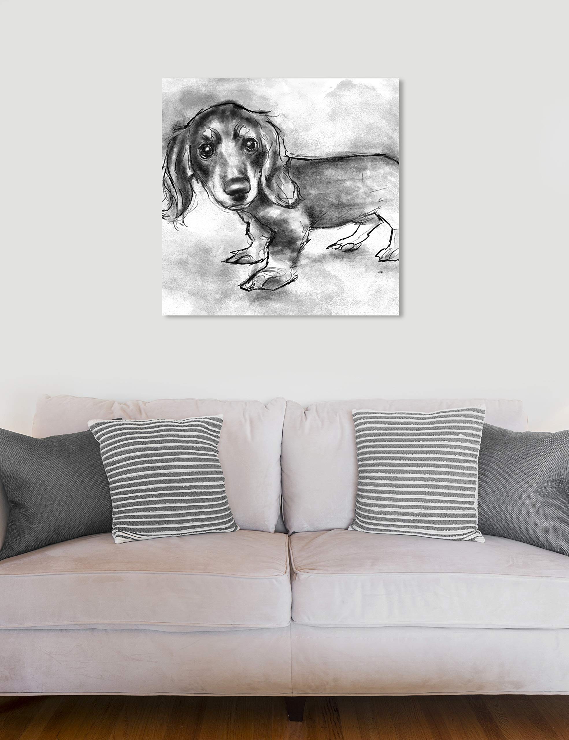 Dachshund Puppy Canvas Wall Art - 30x30 Inch Gray & White Animal Print for Home Decor | Perfect for Living Room, Bedroom & Office
