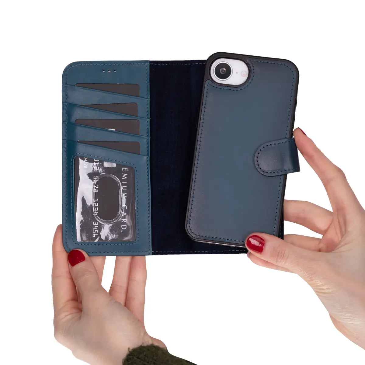 Premium Burnished Blue Leather Wallet Case for iPhone 16e - Slim Protective Phone Cover with Card Slots | Perfect for Everyday Use, Travel & Business Meetings