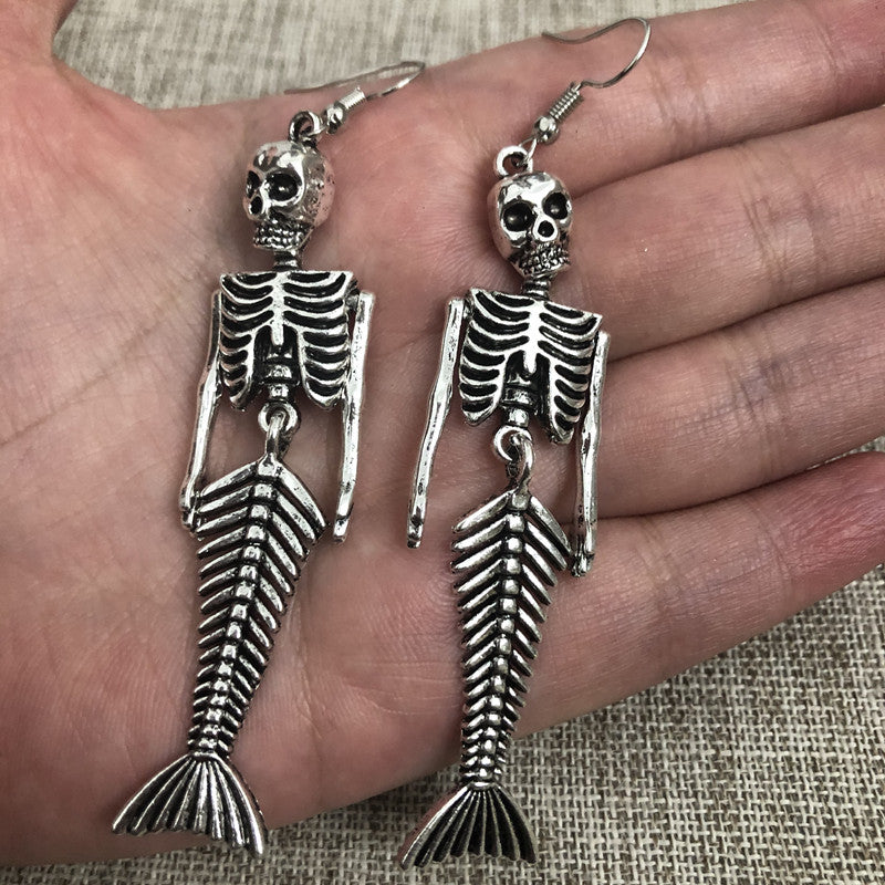 Halloween Earrings - Mermaid Skull Skeleton Jewelry for Women | Spooky Gothic Accessories for Costume Parties & Trick or Treat