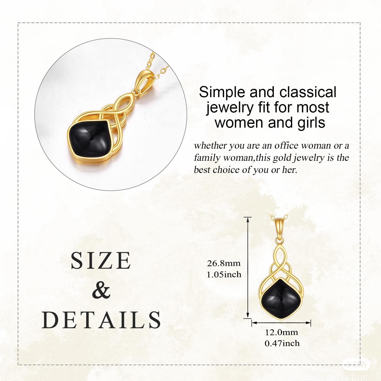 KECHO 14K Gold Celtic Knot Pendant Necklace with Black Onyx Stone - Irish Jewelry for Women, Elegant Christmas Gift for Her | Perfect for Weddings, Anniversaries & Special Occasions