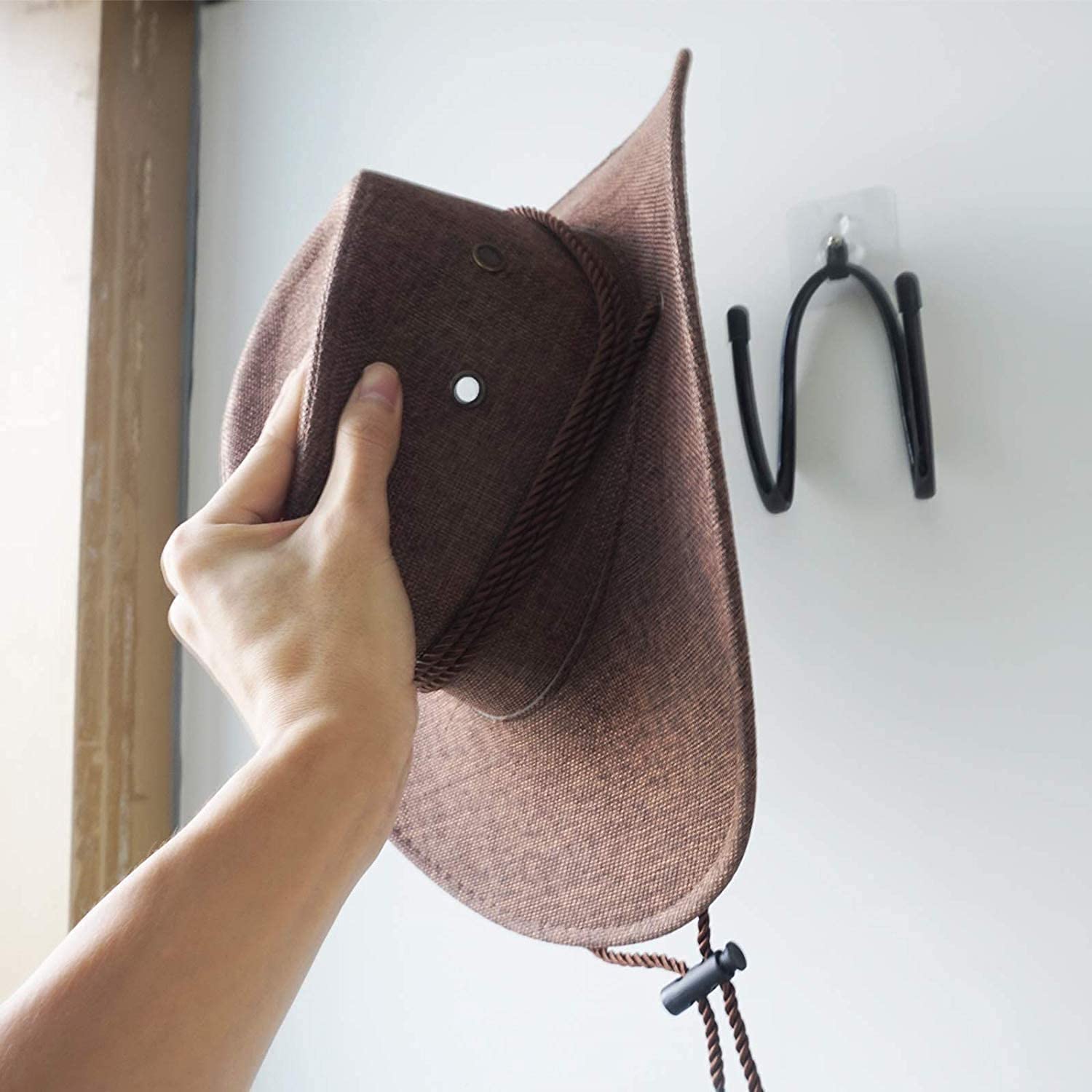 Universal Cowboy Hat Rack - 2 Pack Metal Wall Mount Hat Holder with Adhesive Hooks for Hat Storage & Display | Perfect for Western Decor, Entryway Organization & Closet Space Saving