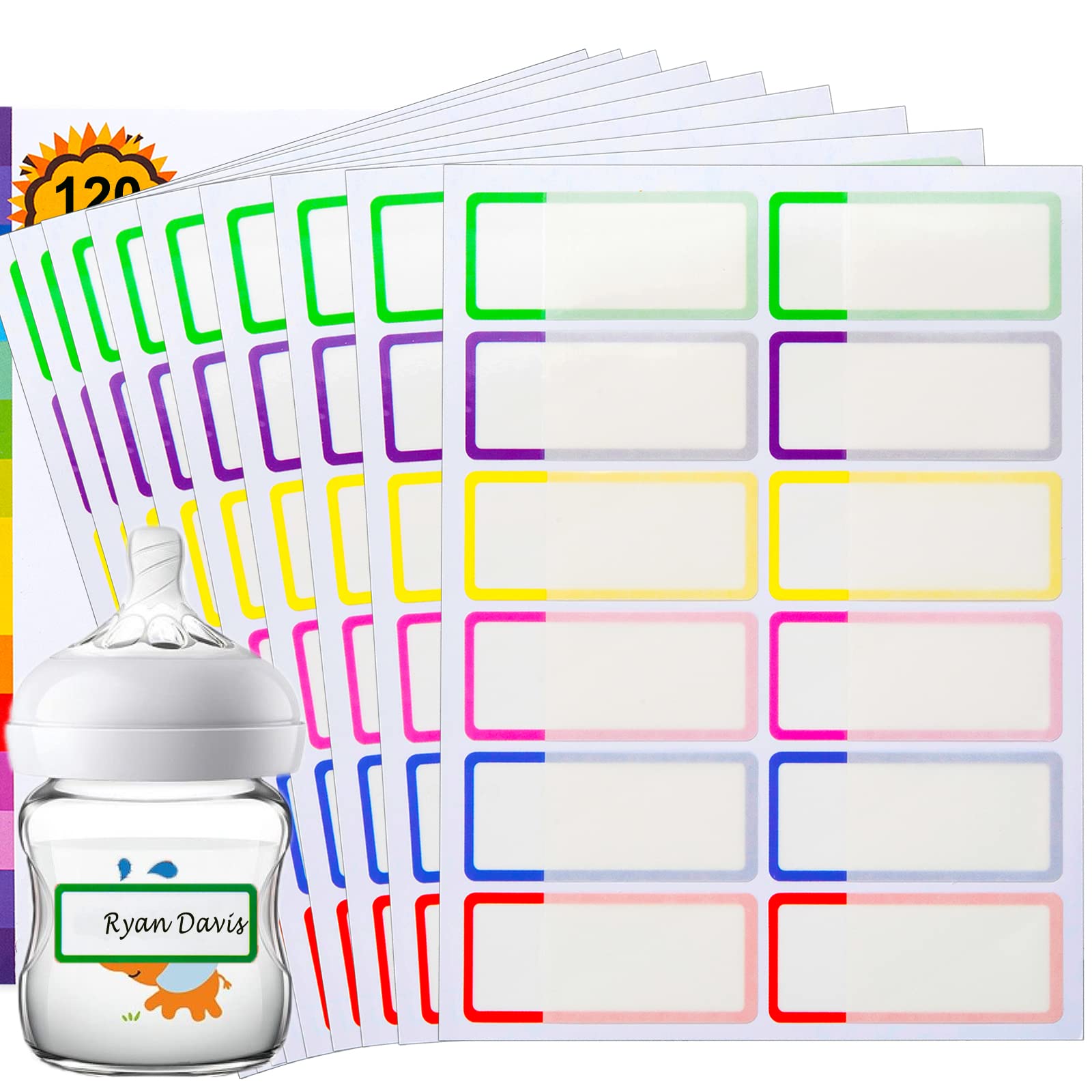 120 PCS Waterproof Name Labels for Kids - Personalized Self-Laminating Stickers for Baby Bottles, Water Bottles & School Supplies | Dishwasher Safe Daycare Labels | Perfect for Organizing School, Camp & Daycare Items