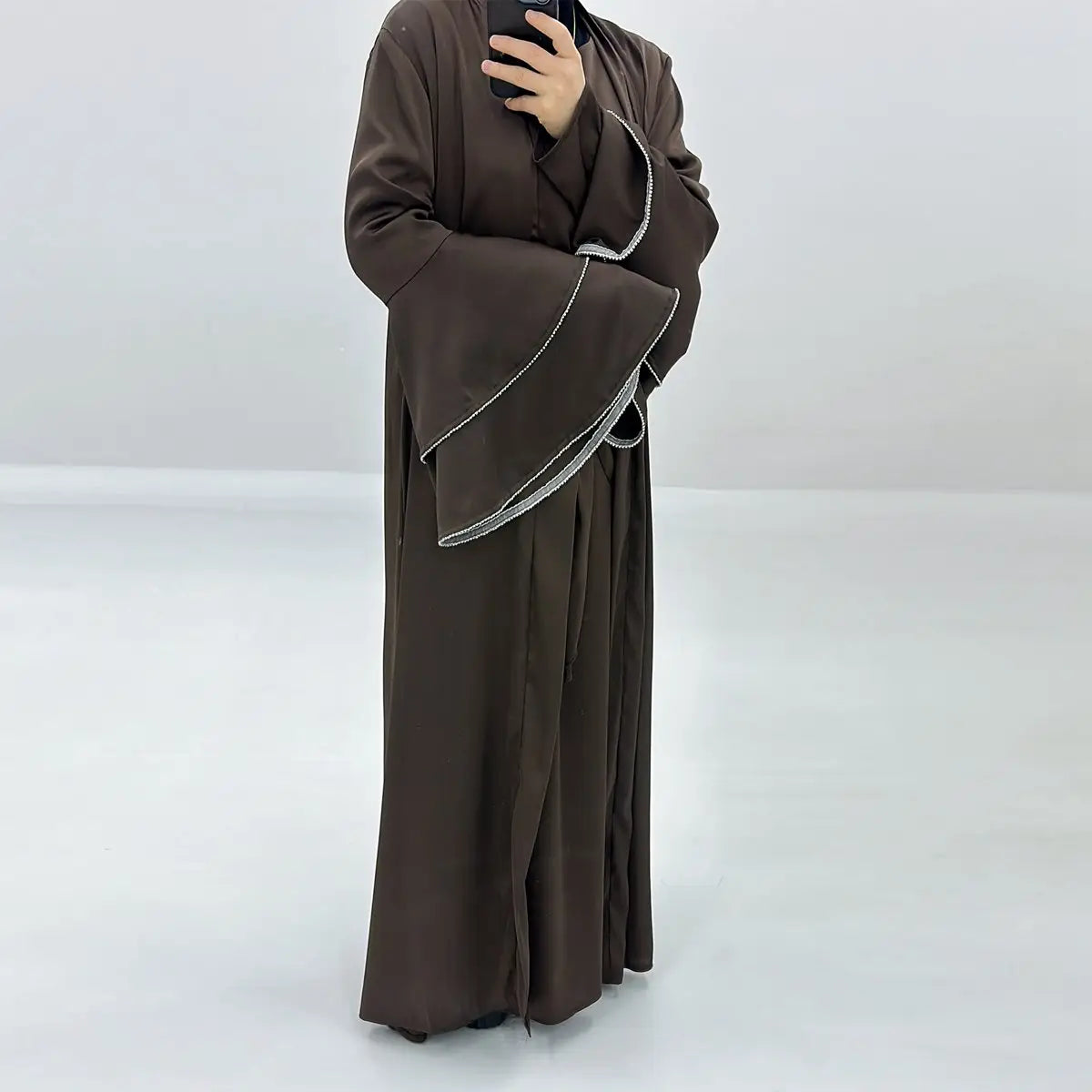 Elegant 3-Piece Satin Abaya Dress Set with Inner Dress & Midi Wrap - Perfect for Eid, Ramadan, and Special Occasions