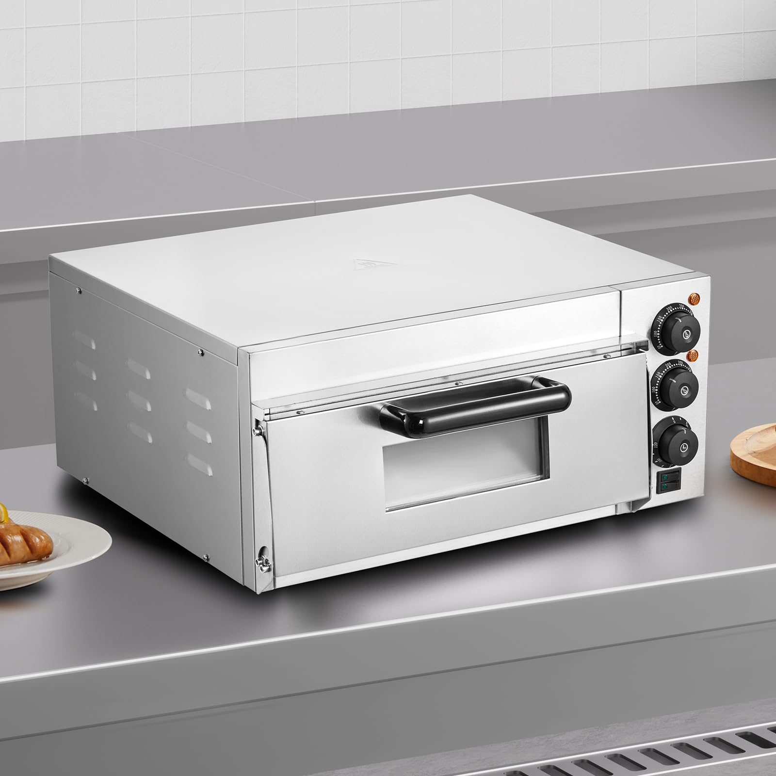 VEVOR 16-inch Electric Pizza Oven Countertop, 1700W Commercial Pizza Maker with Adjustable Temperature & Timer, 360° Uniform Baking for Restaurants, Pizzerias and Home Kitchens - Perfect for Parties, Catering & Family Pizza Nights (ETL Certified)