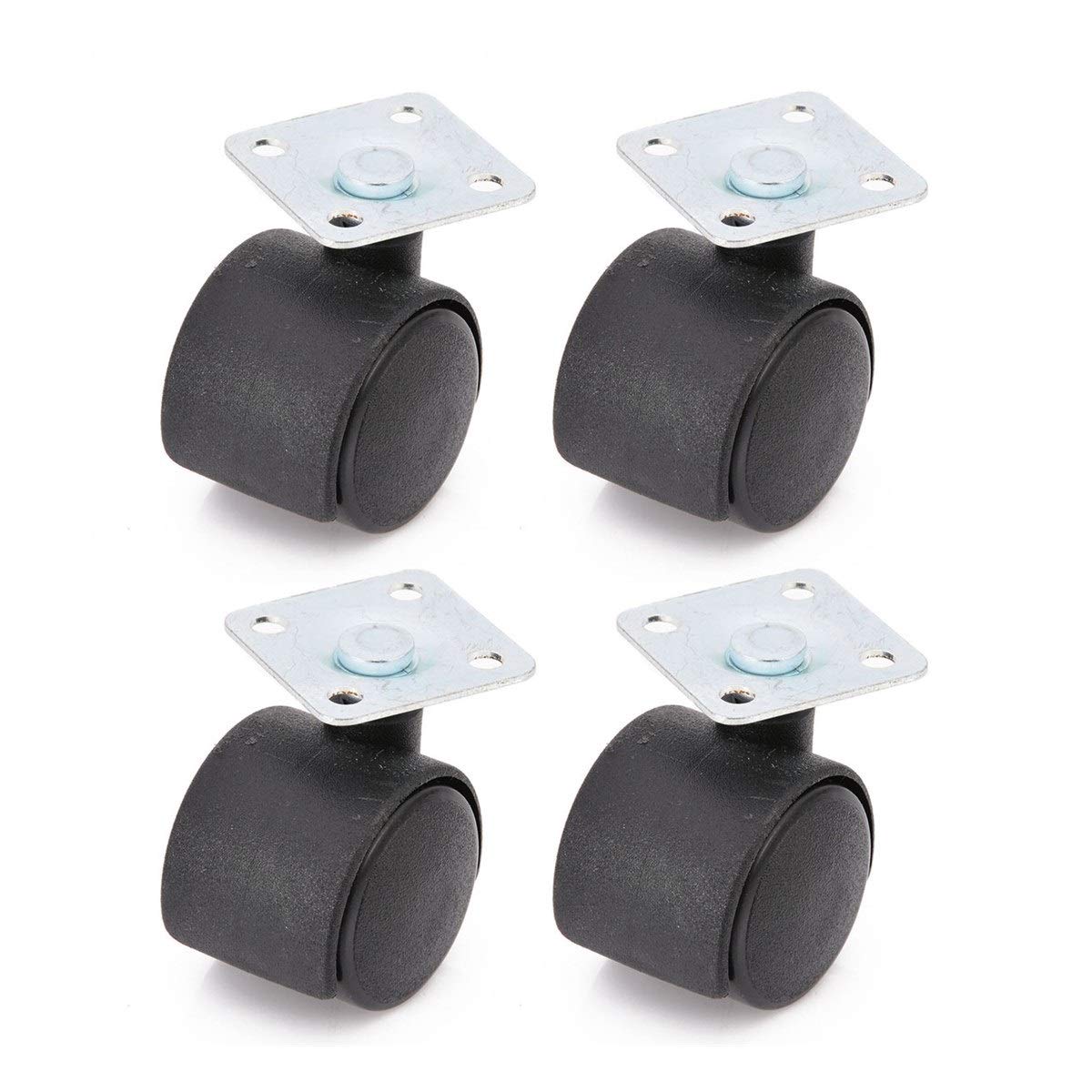 4-Piece Office Chair Castor Wheels Set - 30mm Black Nylon Swivel Plate Casters for Smooth Steering - Ideal for Office Chairs, Rolling Carts, and Furniture Mobility