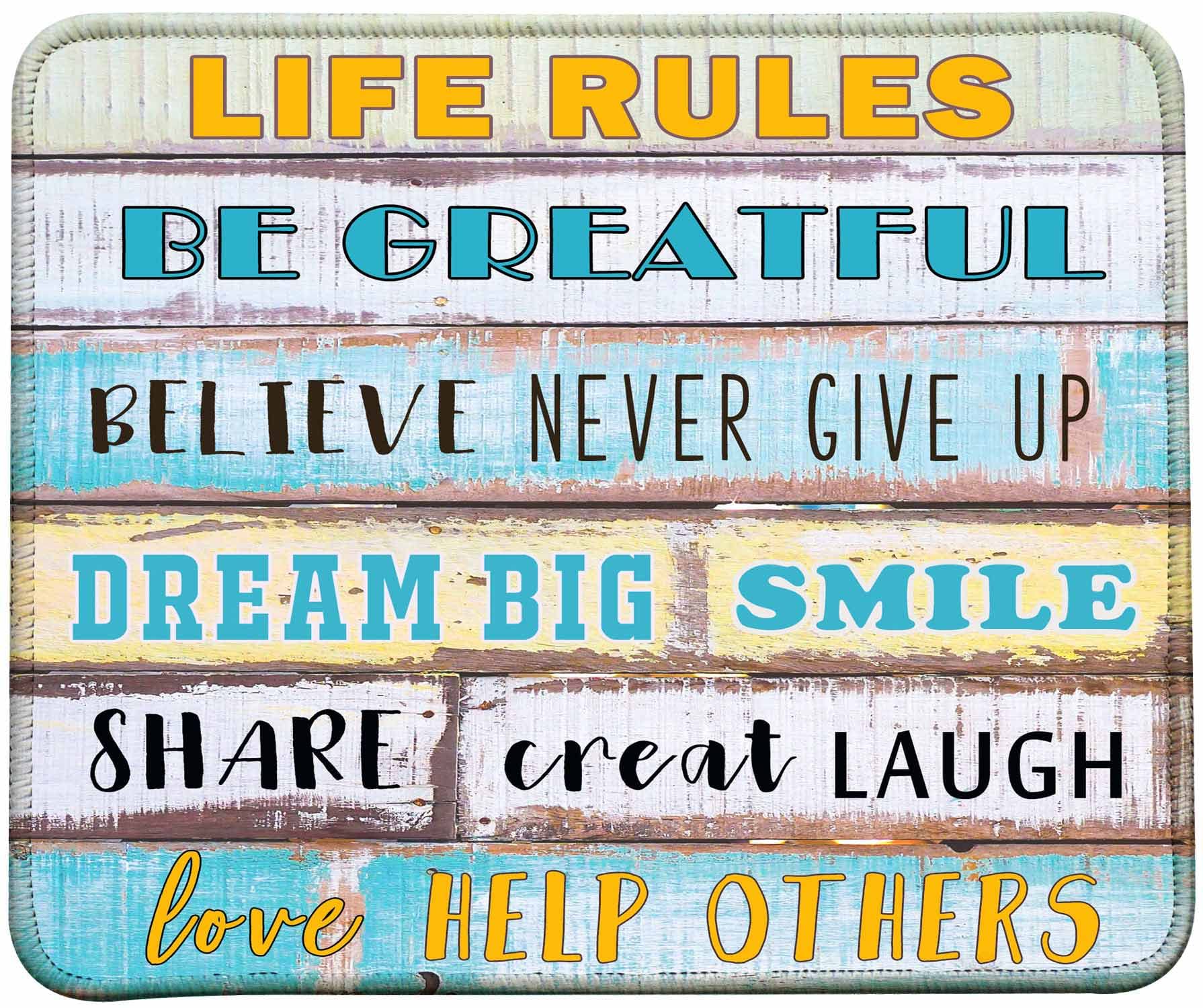 Inspirational Quote Mouse Pad with Stitched Edges - Motivational Life Rules Design for Office & Home Workspace
