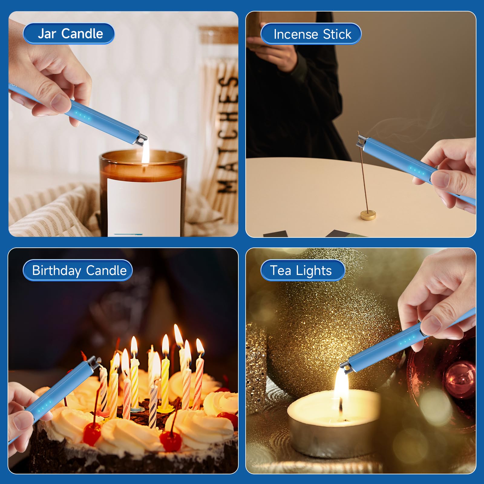 USB Rechargeable Plasma Lighter - Windproof Flameless for Candles, Grill, Camping (Lake Blue)
