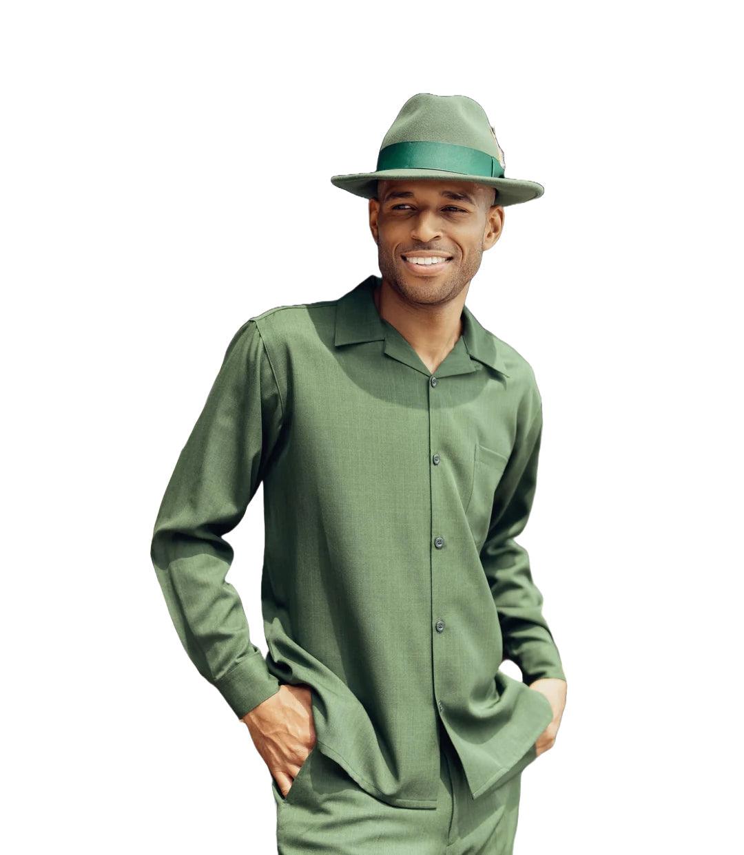 Montique Men's 2-Piece Long Sleeve Walking Suit - Solid Hunter Green Outfit for Hiking, Jogging & Outdoor Activities
