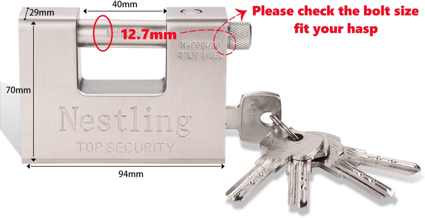 94mm High Security Padlock with 5 Keys - Heavy Duty 1.1KG D-Shaped Solid Brass Outdoor Lock for Garage Doors, Storage Containers, Sheds, Gates & Warehouses | Weatherproof & Anti-Theft Protection for Home & Business Security