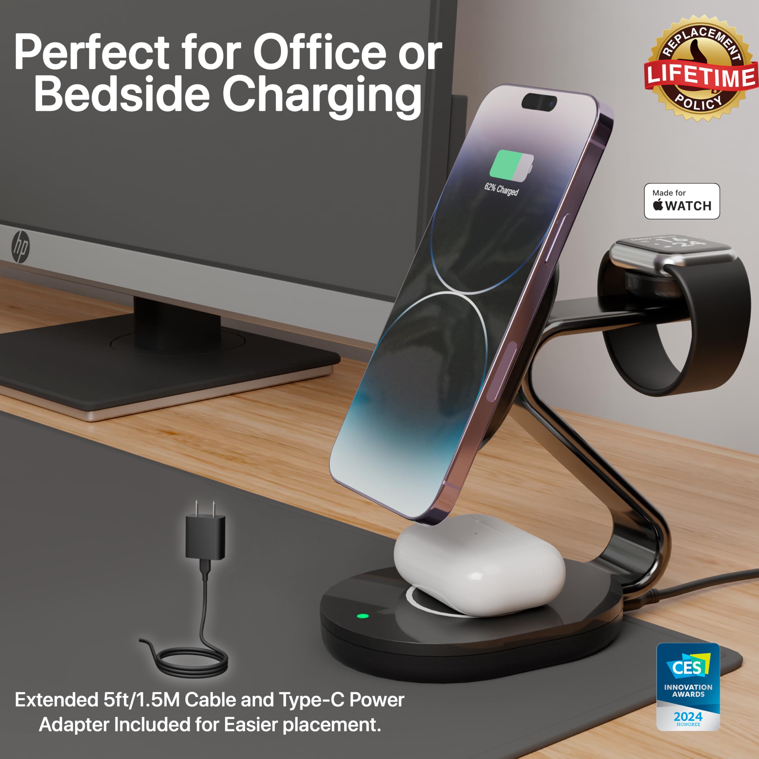 TopTier 3-in-1 MagSafe Charging Station - 20W Fast Wireless Charger with 15W iPhone Max Charging | MFI Certified | Sleek Metal Design (Black) - Perfect for Home, Office & Travel Charging Solutions