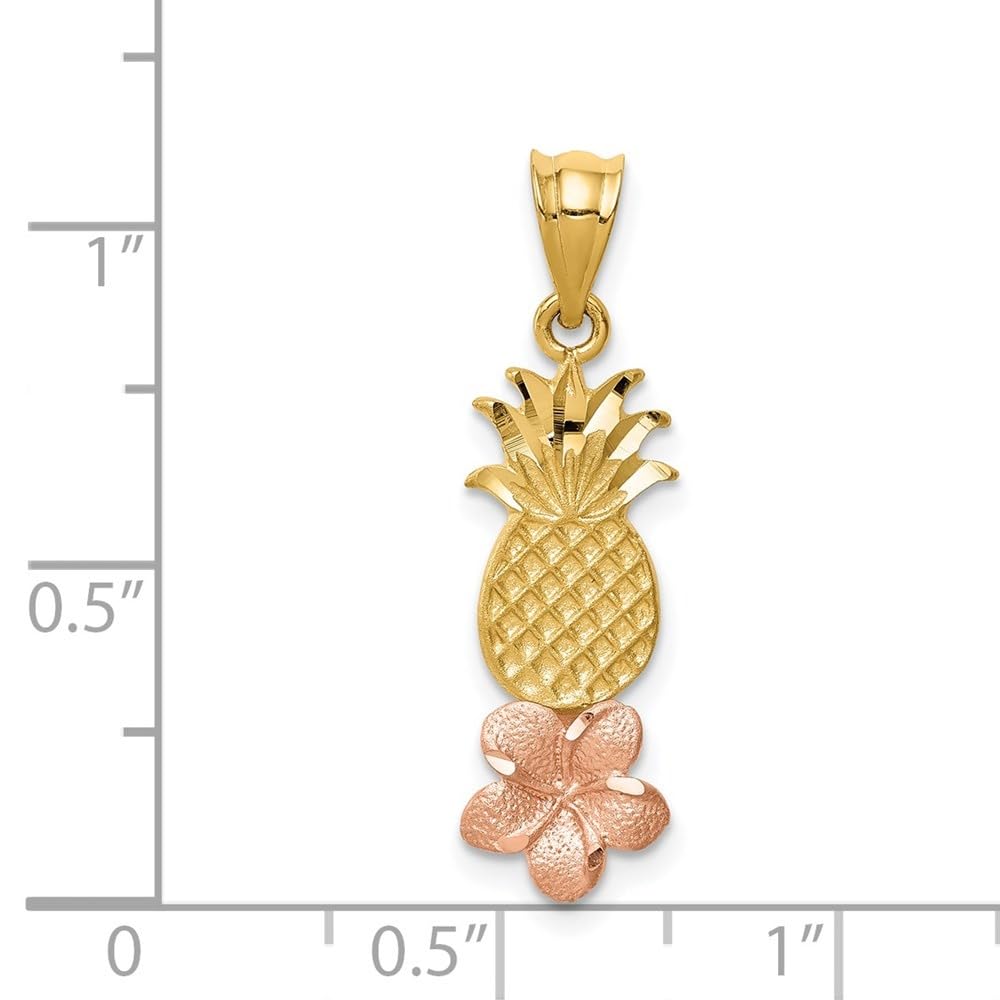 14K Rose & Yellow Gold Pineapple Plumeria Pendant - 23mm for Beach & Summer Style