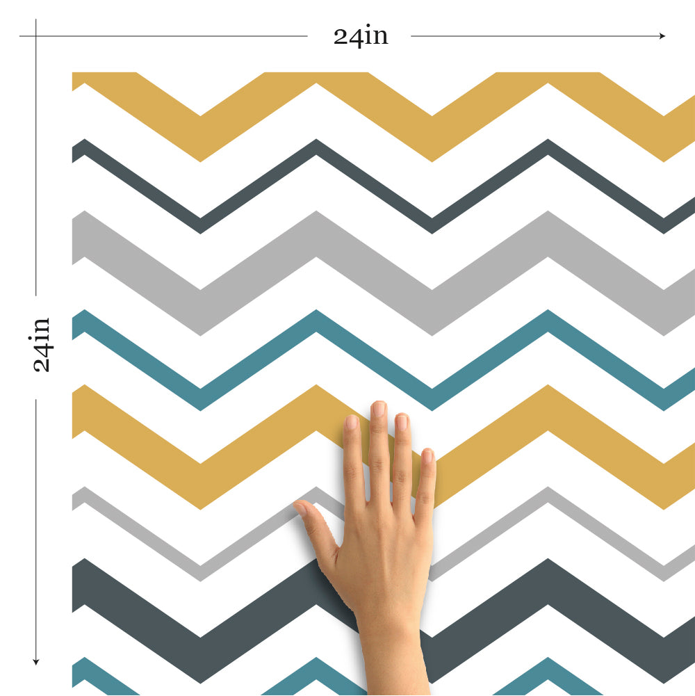 Yellow and Grey Chevron Peel and Stick Removable Wallpaper - Self-Adhesive Decorative Wall Covering for Bedroom, Nursery, Office & Home Decor