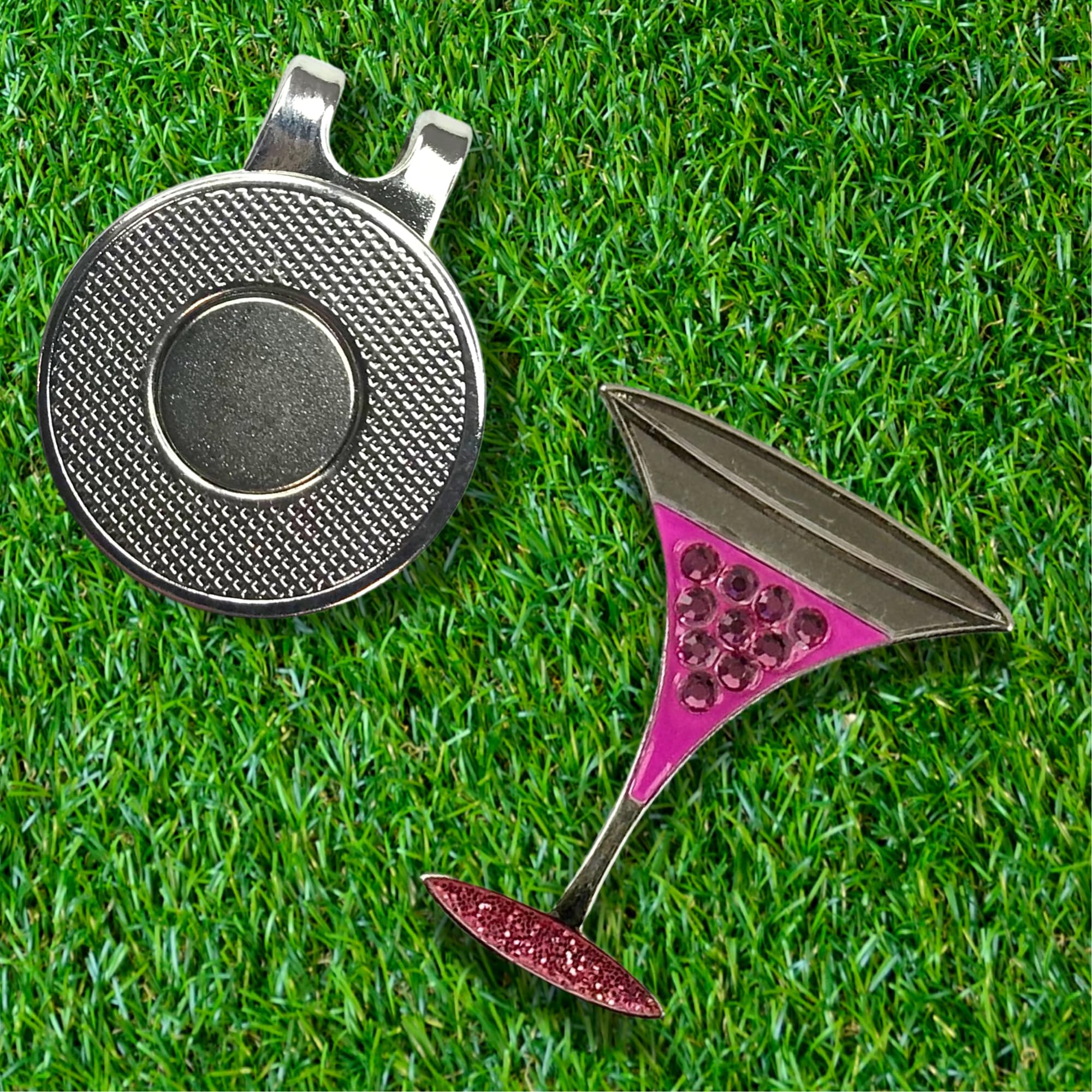 Premium Vibrant Crystal Golf Ball Marker with Magnetic Hat Clip (Pink Martini Glass) | Stylish Golf Accessories for Men & Women | Ideal for Golf Tournaments, Gifts & Giveaways | Luxury Golf Gadgets for Enhanced Performance on the Green