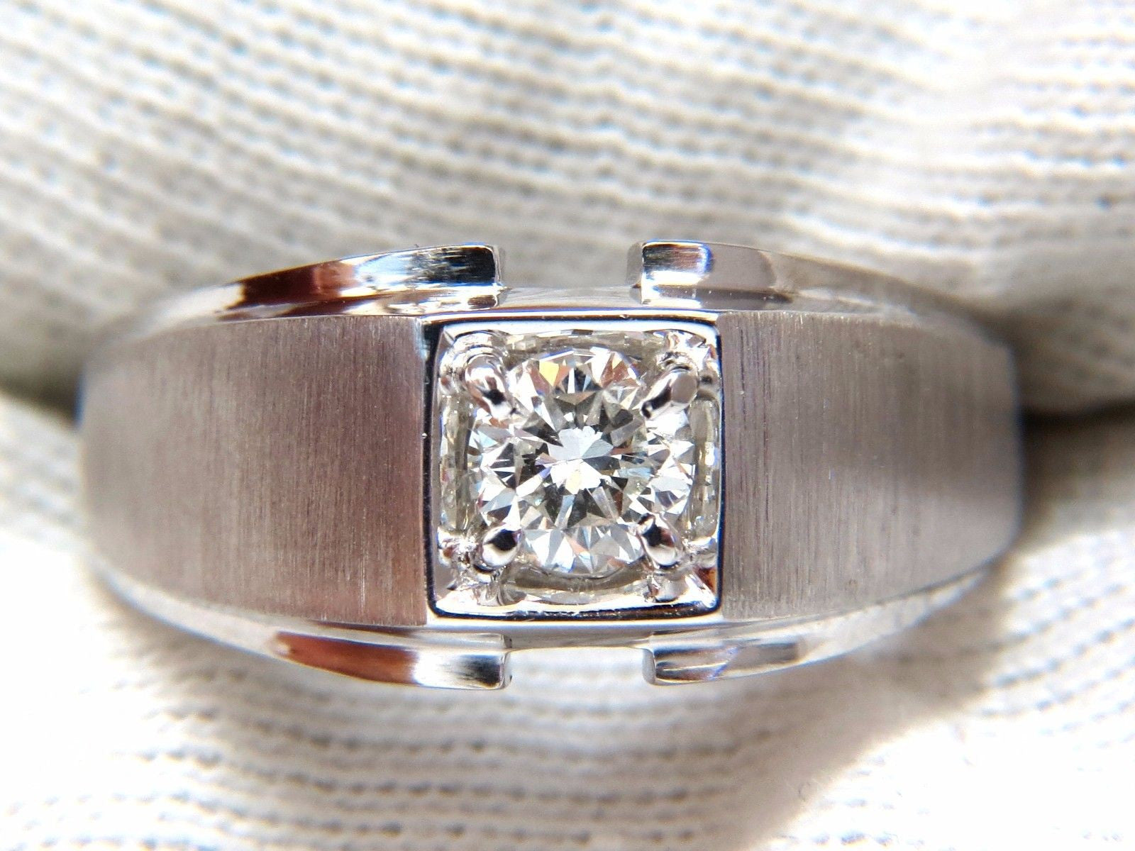 0.56ct Natural Round Diamond Solitaire Ring for Men - 14K Gold Brush Finish | Wedding, Engagement, Anniversary Gift Idea