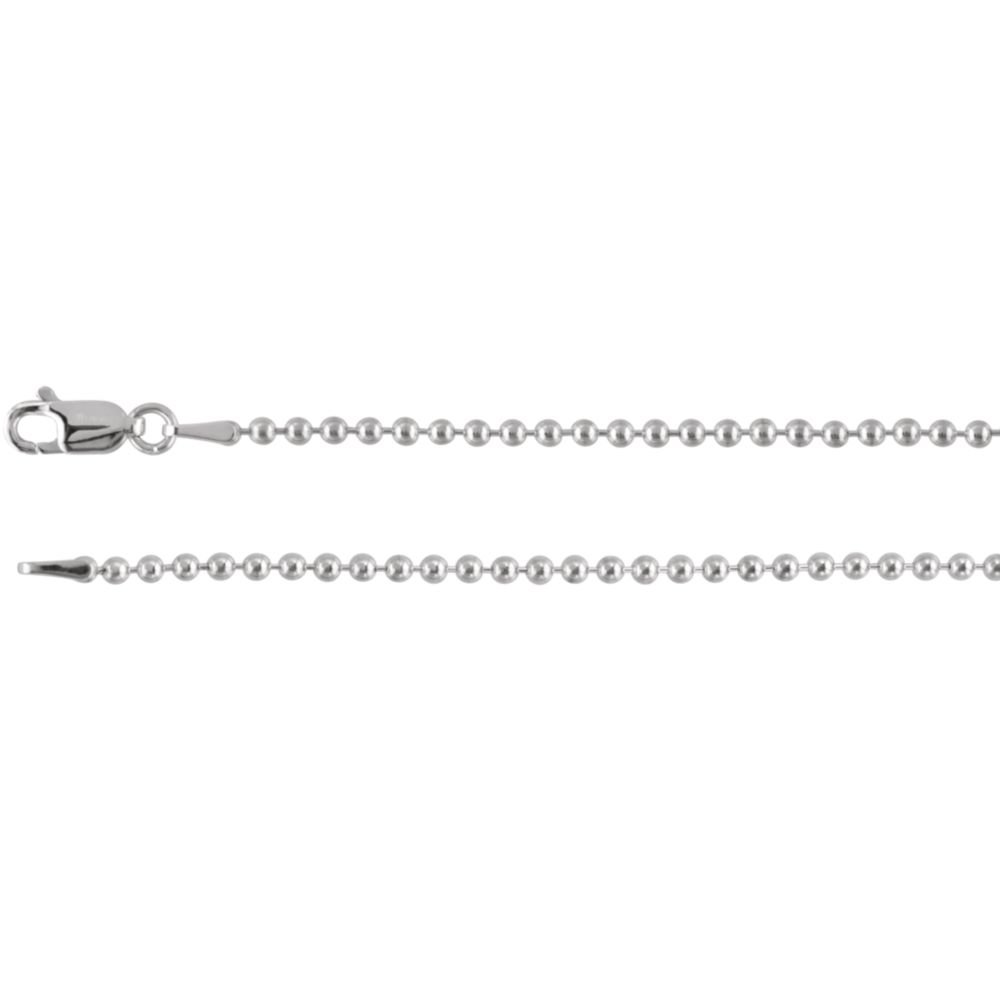 14K White Gold Bead Chain Necklace for Women & Men - 20