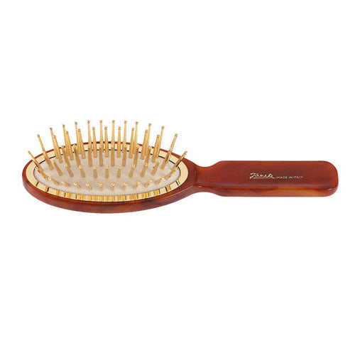 Janeke Oval Hair Brush with Gold Bristles & Tortoise Handle - Detangling Styling Brush for Smooth Shiny Hair - Perfect for Salon, Home & Travel Use SP09G DBL