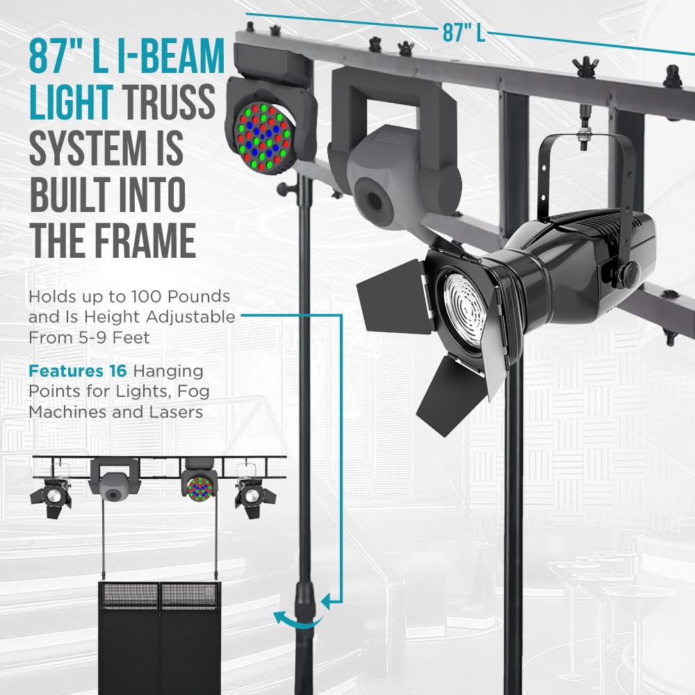 STEEL-AID Foldable Portable DJ Controller Stand with I-Beam Light Truss System & Carry Case - Professional DJ Booth for Recording Studio, Live Performances & Events (Black/White Panels) - Perfect for Clubs, Weddings & Mobile DJ Setups
