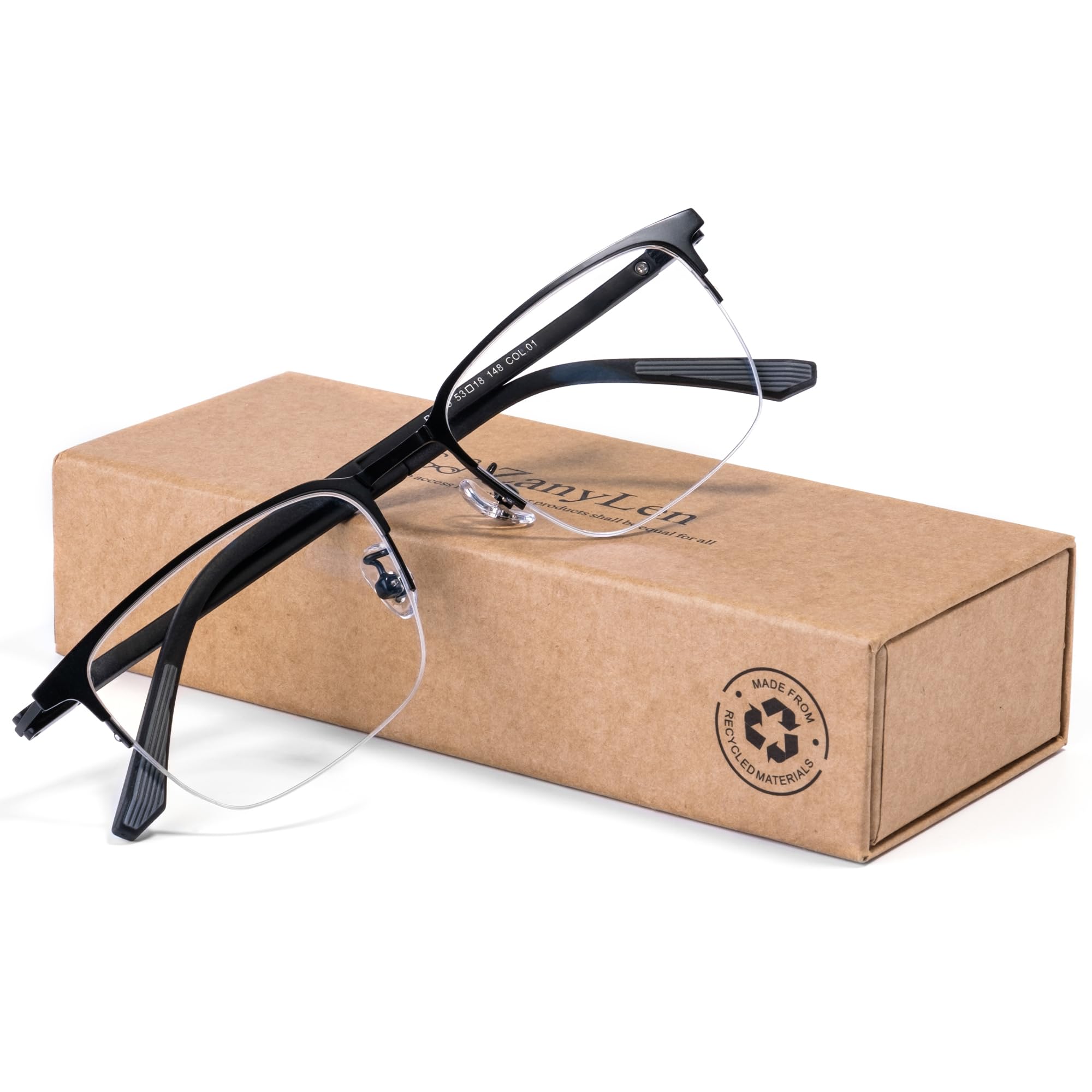 Blue Light Blocking Glasses for Men - Anti Glare Computer & Gaming Glasses with UV400 Protection - Rectangle Semi-Rimless Metal Frame (Black) - Reduce Eye Strain for Work, Gaming & Screen Time