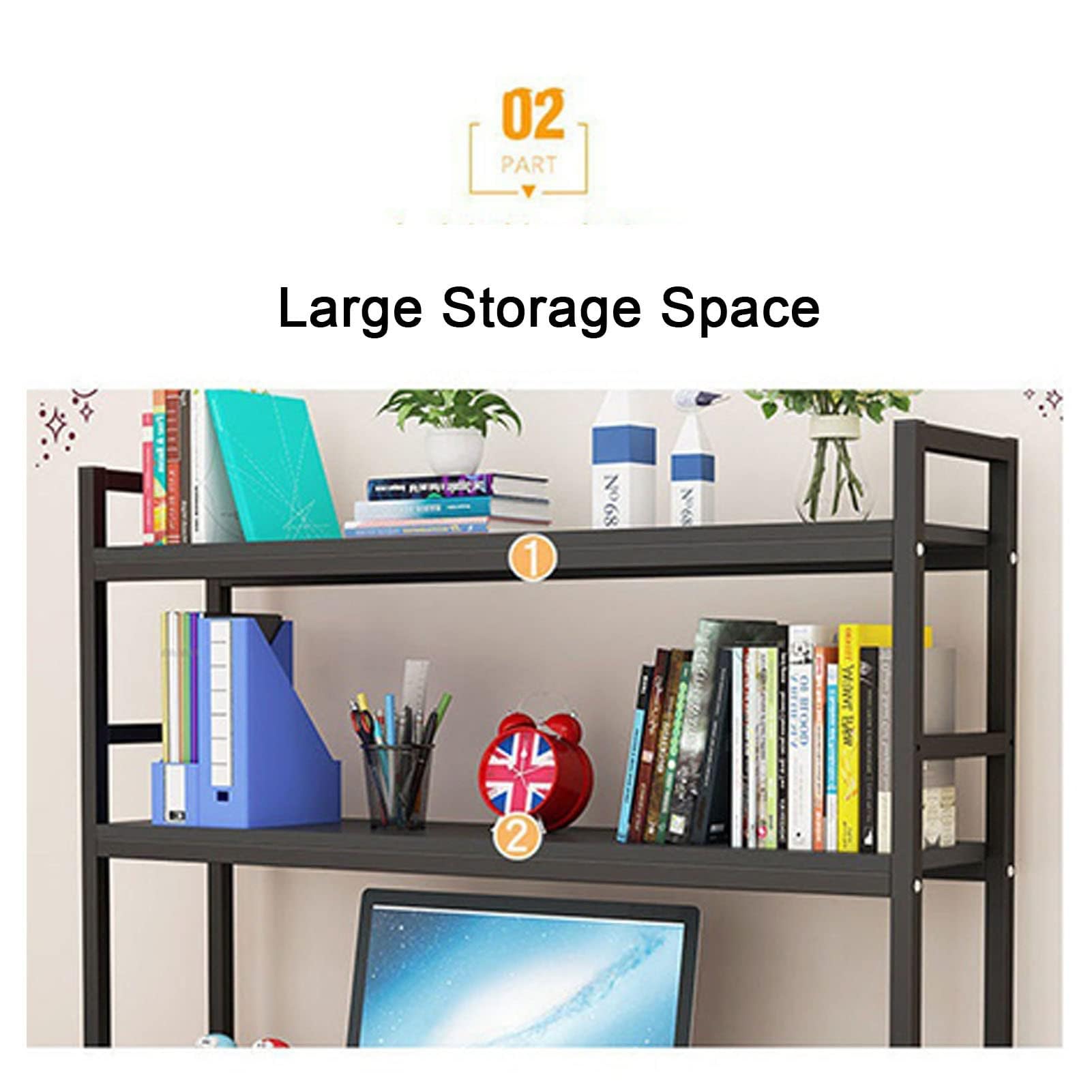 2 Tier Wrought Iron Desktop Storage Rack - Adjustable Office Organizer Shelf for Books, Supplies & Home Decor | Perfect for Workspace, Living Room & Bedroom Organization