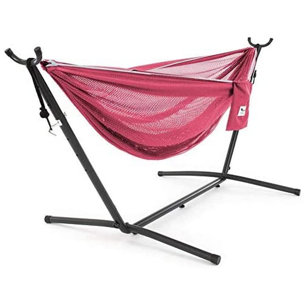 Vivere C9MESH-45 Double Hammock with Steel Stand - Rose & Celeste Color Outdoor Hanging Bed for Backyard, Patio, Garden Relaxation and Camping