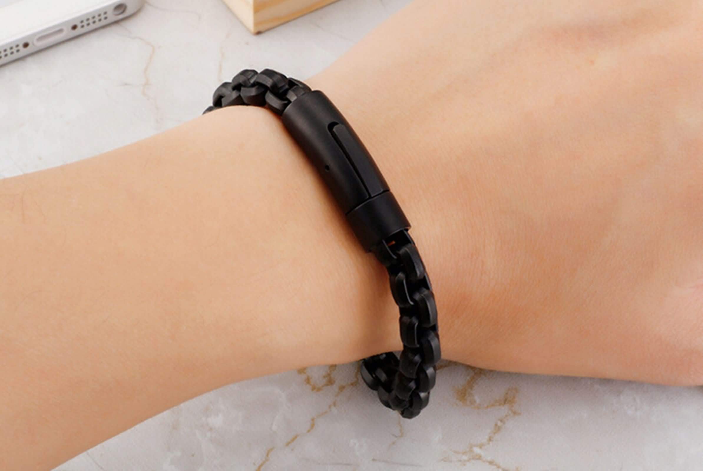 ANAZOZ Men's Stainless Steel Chain Bracelet - Black Adjustable Bangle for Casual Wear & Gifts - Perfect for Everyday Style, Date Nights & Special Occasions