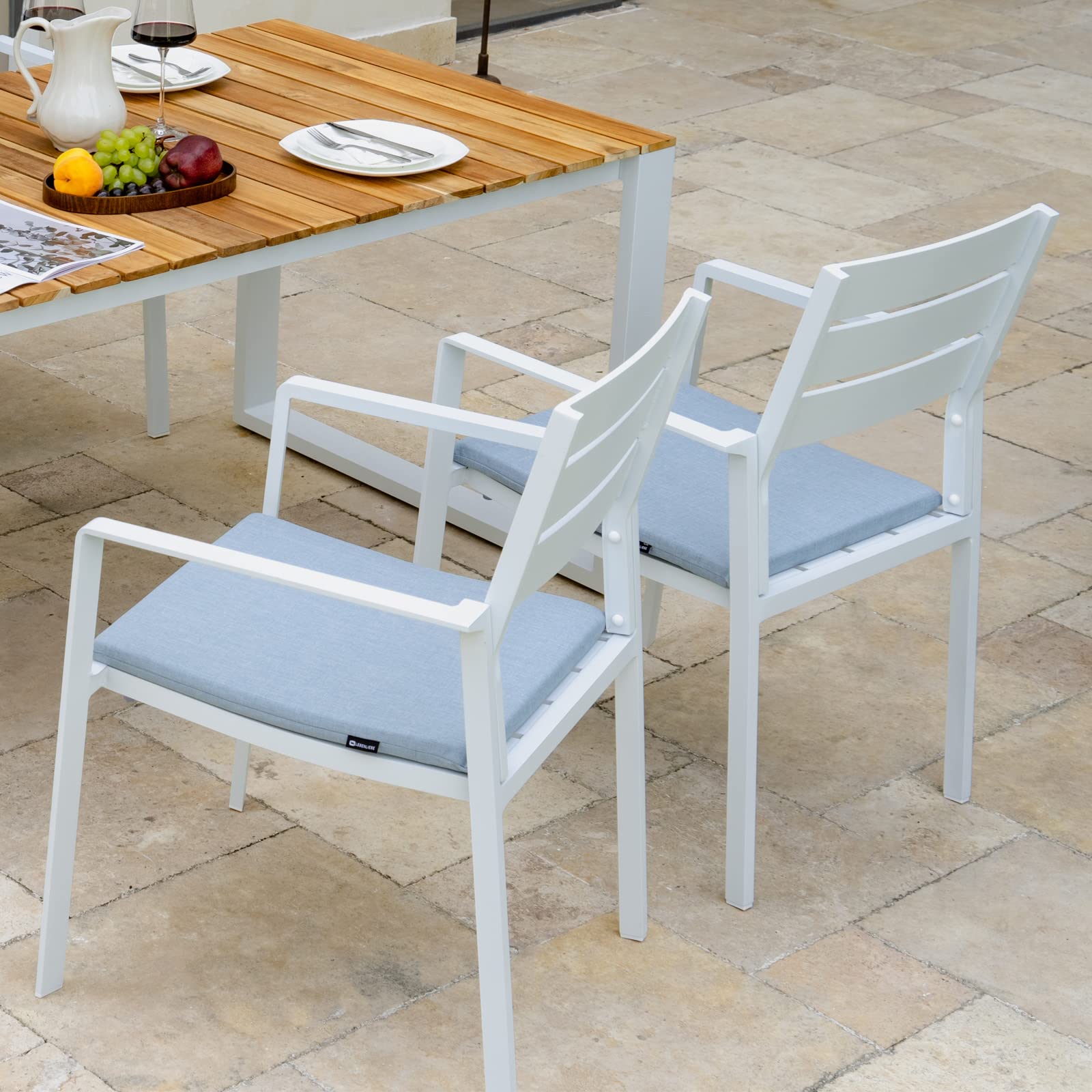 4-Piece Patio Dining Chairs Set - Stackable Outdoor Chairs with Aluminum Frame & Wide Seats - White Garden Furniture for Backyard, Deck, Poolside & Restaurant Use