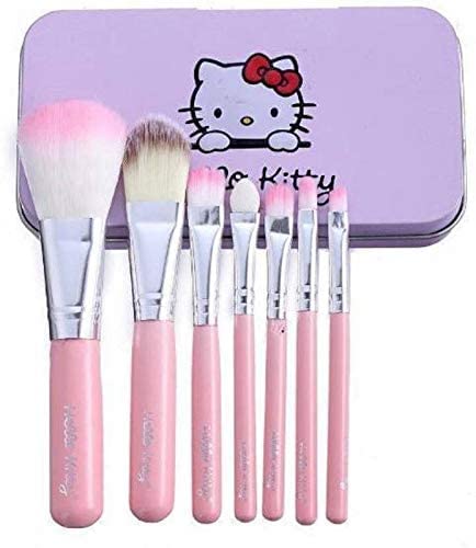 ZemGlam 7-Piece Soft Makeup Brush Set with Hello Kitty Print Storage Box - Anti-Microbial Foam Brushes for Foundation, Blush, Eyeshadow (Pink & Black) | Perfect for Travel & Professional Makeup Artists