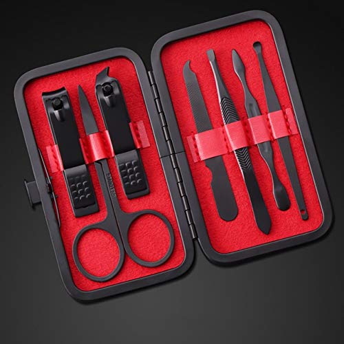 JPMSB 7-Piece Professional Nail Care Kit - Stainless Steel Manicure & Pedicure Set with Nail Clippers, Scissors & Tweezers for Home & Travel (Red) - Perfect for Grooming, Salon Use & On-the-Go Nail Maintenance