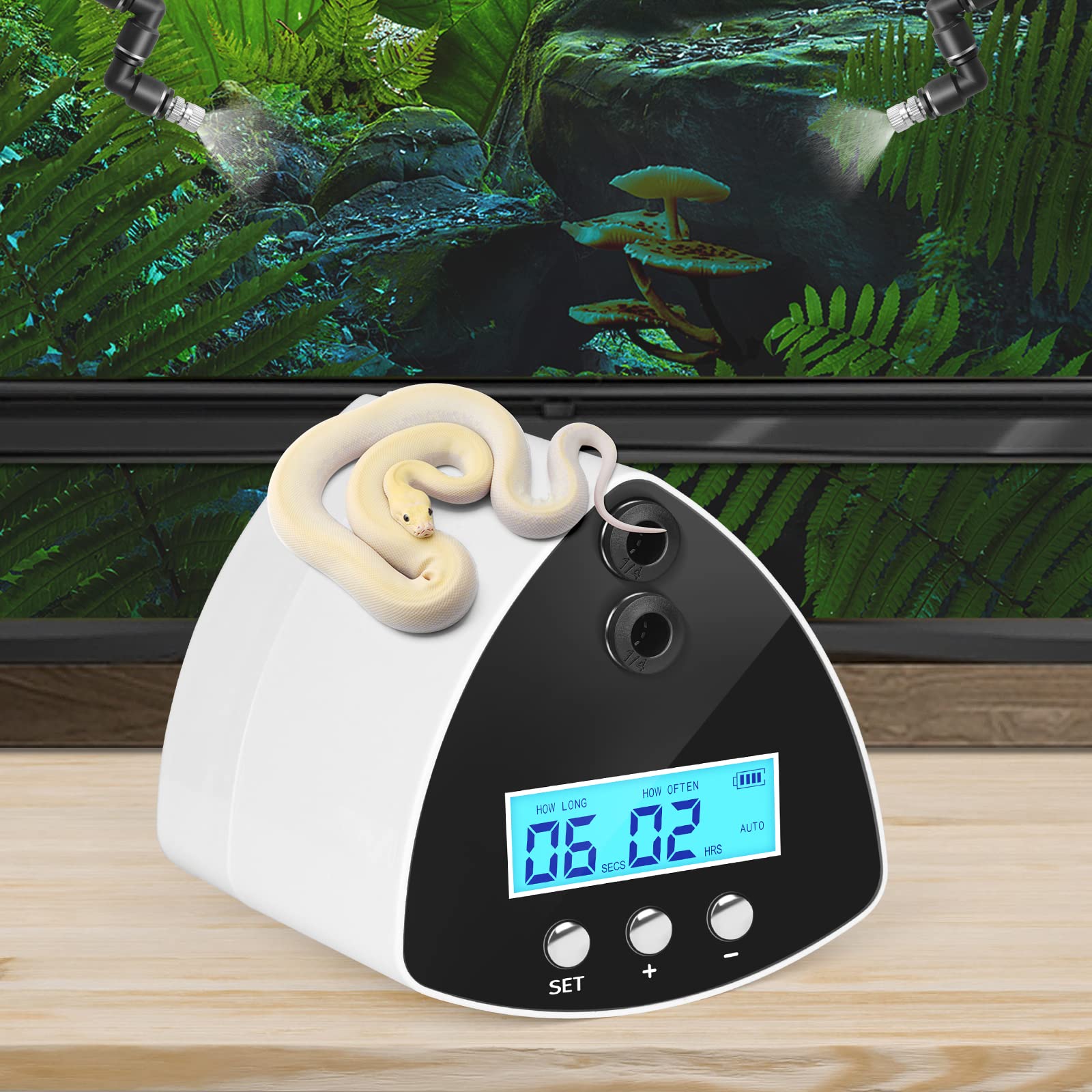 Automatic Reptile Misting System - 2 Nozzles Terrarium Humidifier with LCD Screen & Timer | Perfect for Chameleons, Geckos, Snakes & Amphibian Habitats