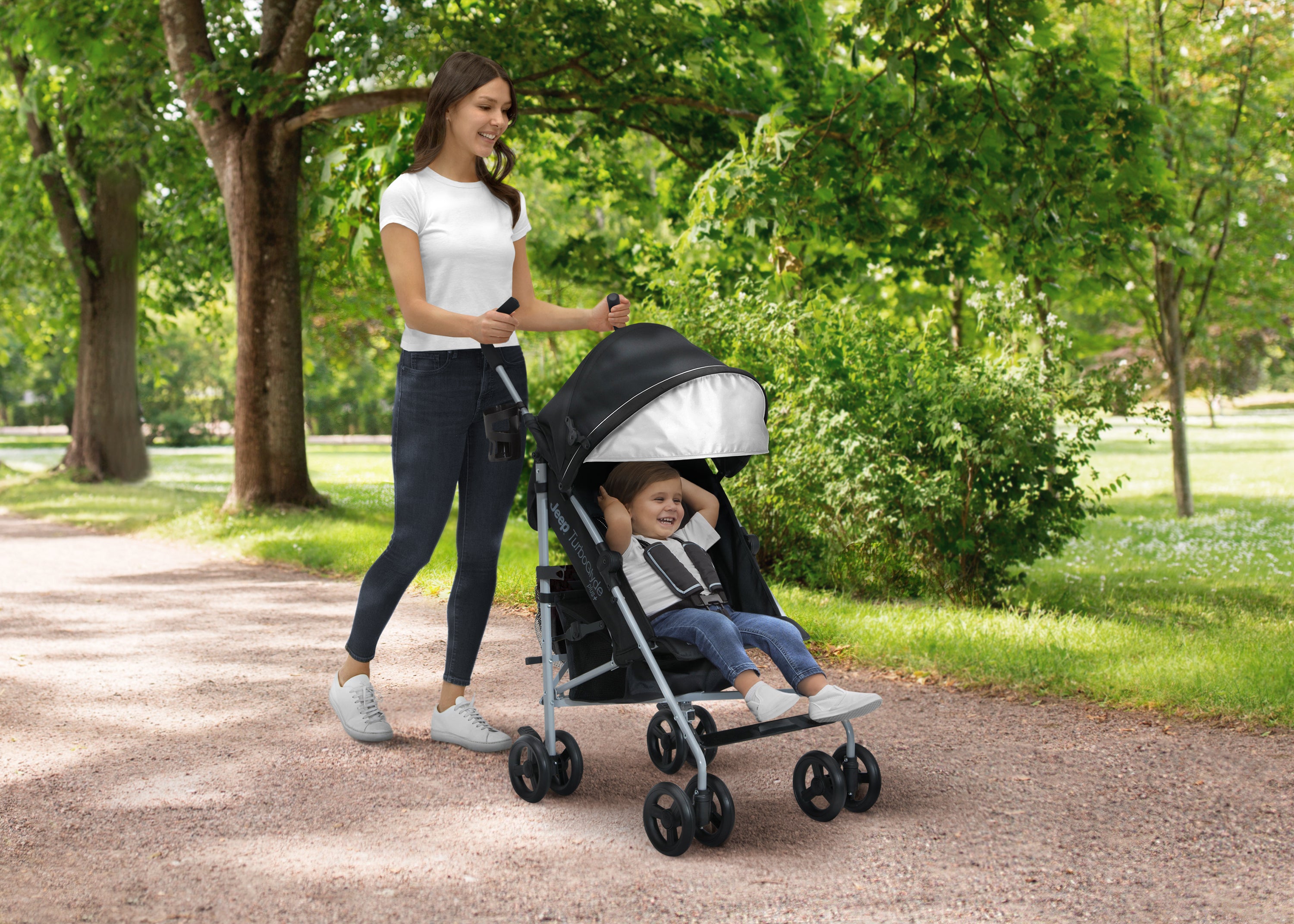 Jeep TurboGlyde Plus Stroller - Lightweight All-Terrain Baby Stroller with Adjustable Canopy & Storage Basket | Perfect for Outdoor Walks, Shopping & Travel