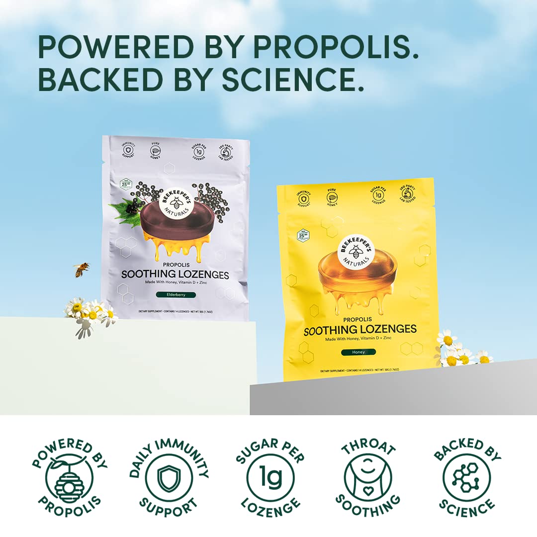 Beekeeper's Honey Cough Drops - 3 Flavors Pack with Zinc & Vitamin D for Sore Throat Relief - Home & Travel Use