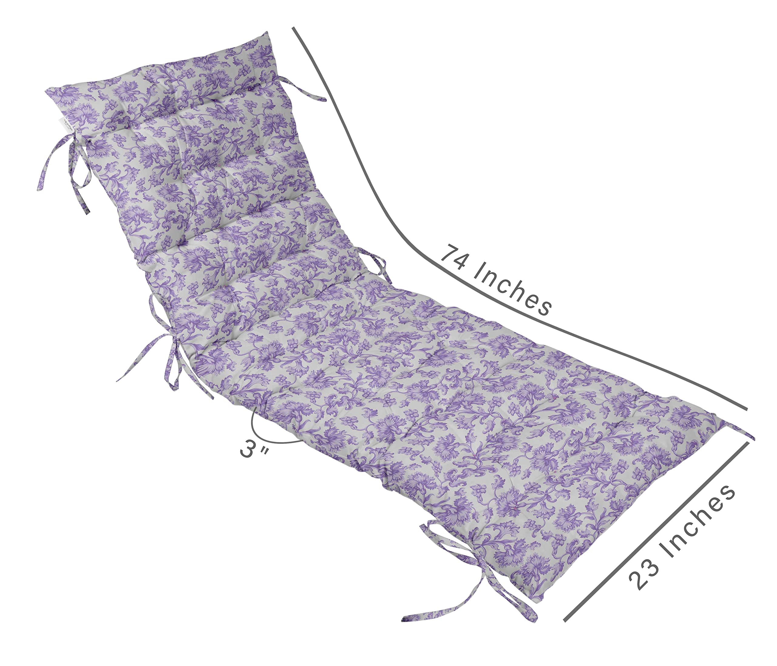 Printed Rocking Chair Sofa Cushion with Ties - Quilted Thick Padded Seat Cushion for Chaise Recliner, Garden, Outdoor Terrace & Bench - 74 x 23 Inches Dusty Purple - Perfect for Patio Furniture, Sunroom Decor & Backyard Relaxation