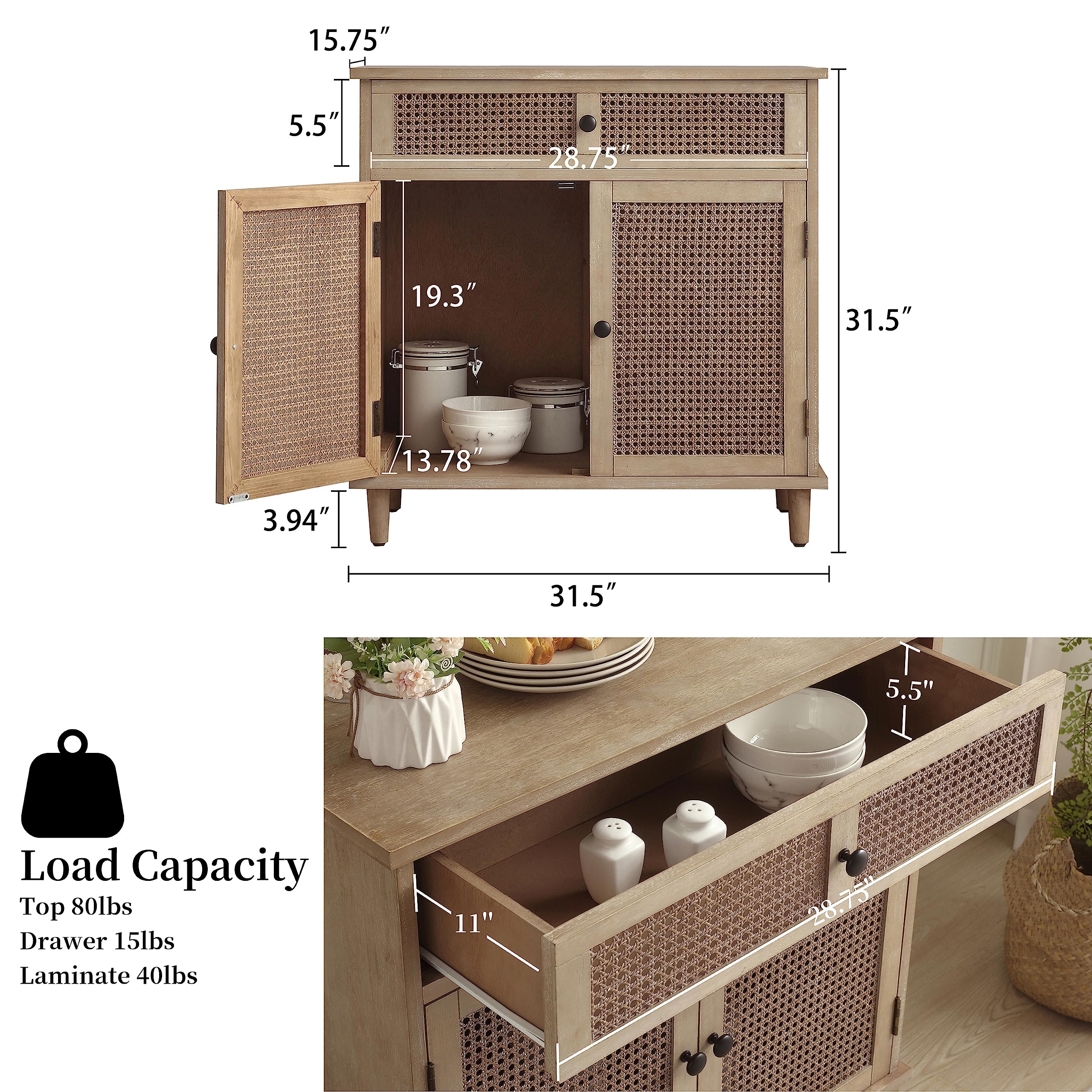 Zouron Woven Rattan Accent Cabinet with 2 Drawers - Modern Sideboard Storage for Entryway, Living Room & Hallway - Perfect for Home Decor, Organizing Blankets & Displaying Decor Items
