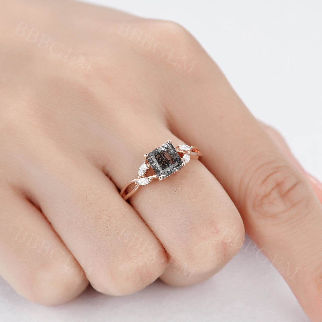 Natural Black Rutilated Quartz Diamond Engagement Ring for Women - Elegant Wedding Band, Promise Ring & Anniversary Jewelry Gift (Perfect for Proposals, Weddings & Special Occasions)