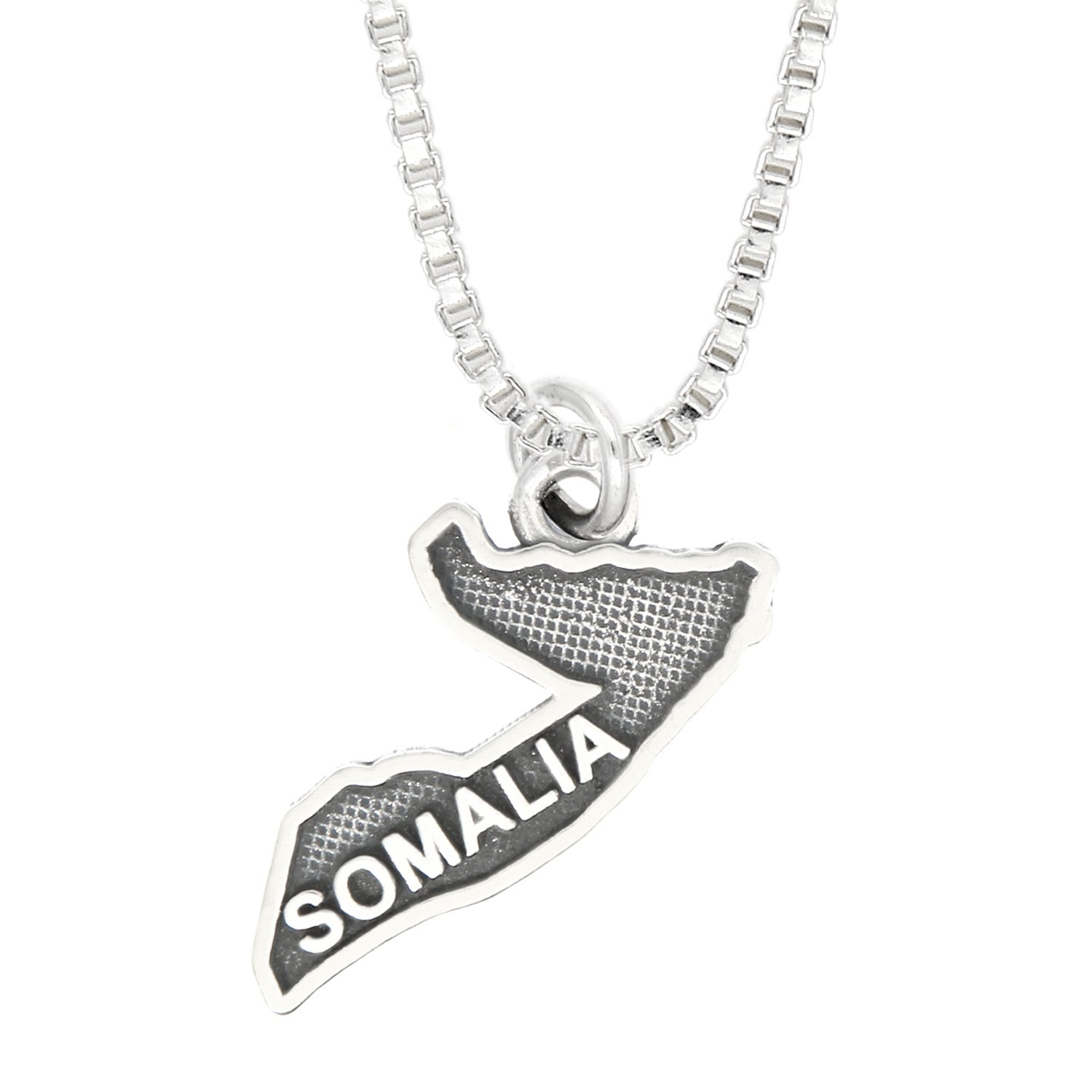 LGU Sterling Silver Oxidized Somalia Charm Necklace 18