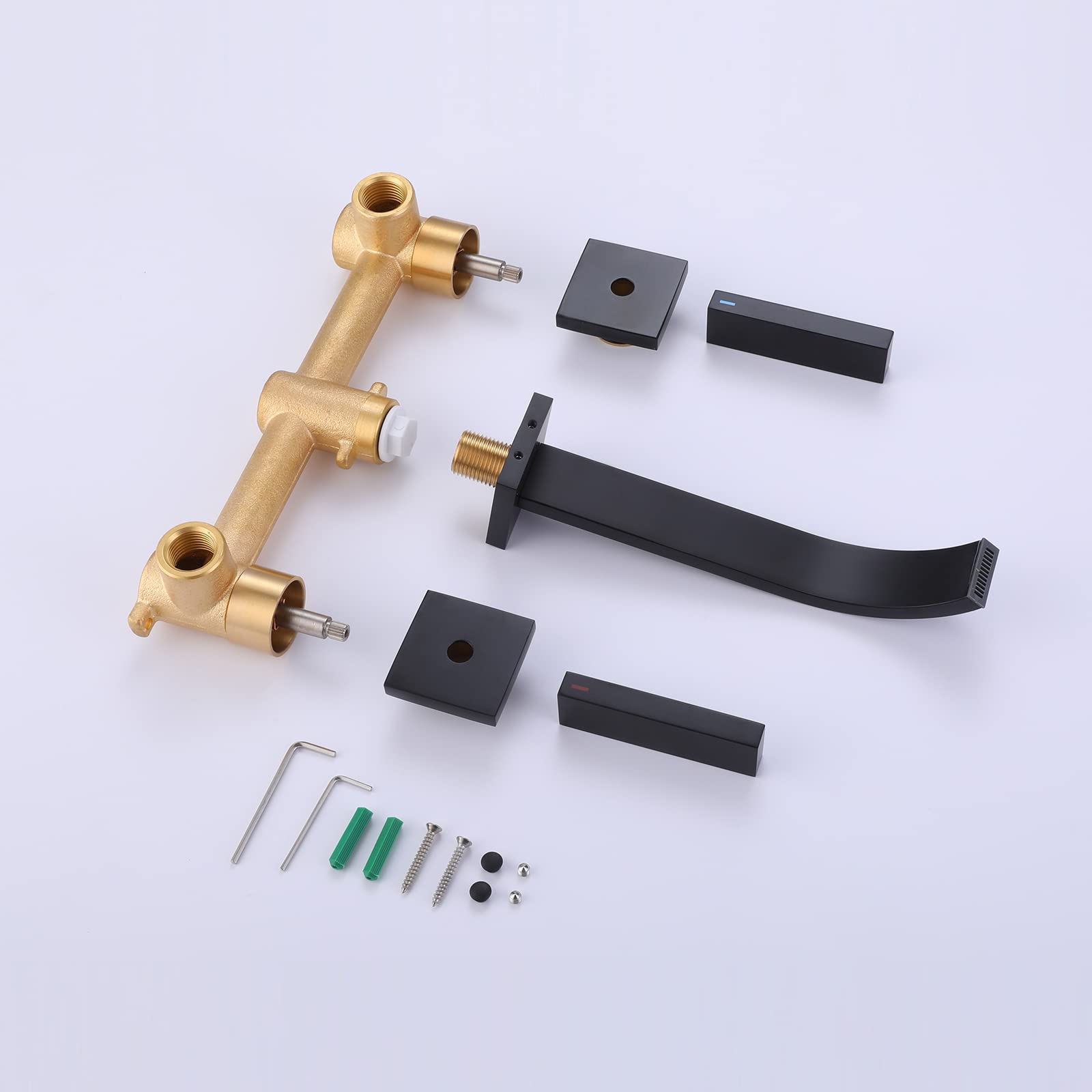 Brushed Brass Wall Mount Bathroom Faucet - Matte Black Sink Faucet with 2 Handles for Modern Bathrooms