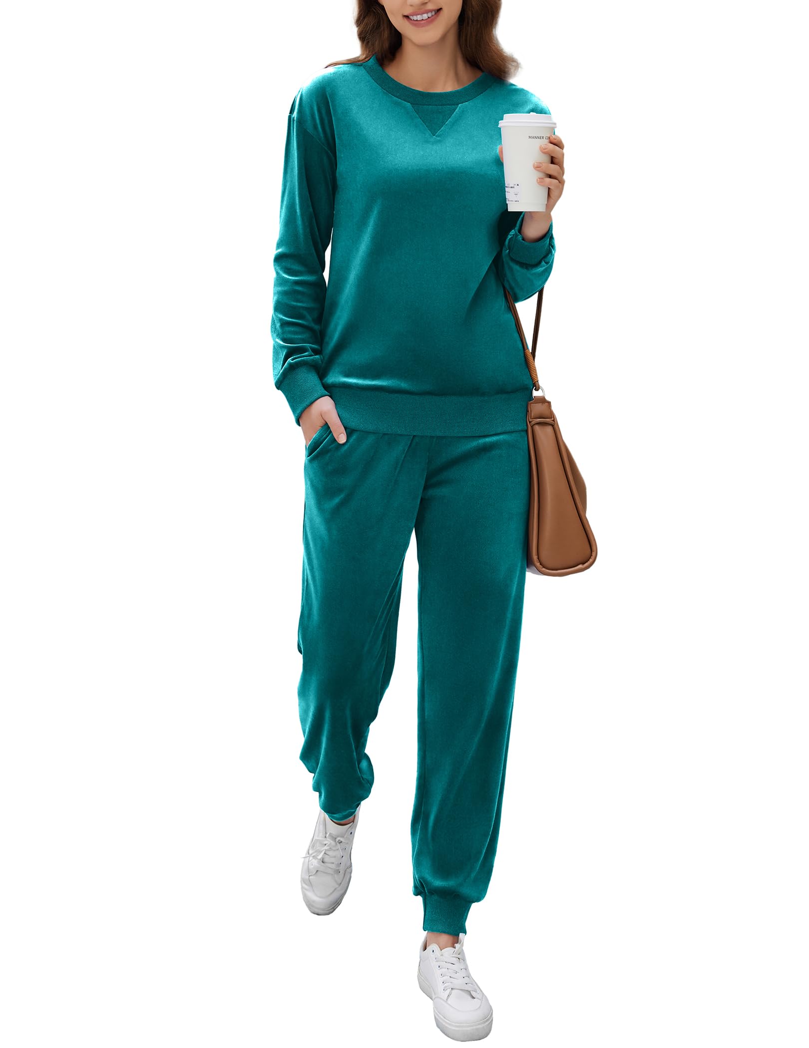 Ekouaer Women's Velvet Pajama Set - Soft Long Sleeve Sleepwear & Jogger Pants 2-Piece Lounge Set, Cozy Winter Pajamas for Sleeping, Lounging & Home Comfort