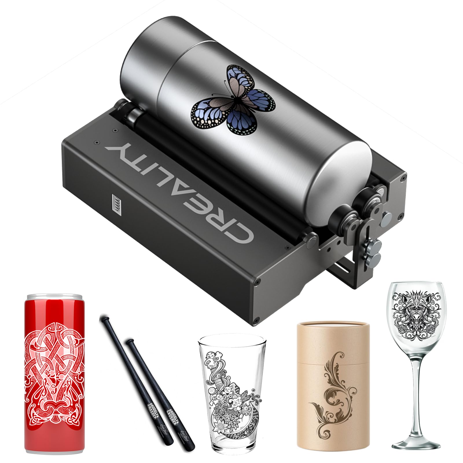 Creality 360° Laser Engraver Rotary Roller Module - Y-Axis for Engraving Curved Surfaces (5mm-120mm Diameter) - Perfect for Cups, Bottles, Pens & Cans - DIY Crafts, Personalized Gifts & Home Decor