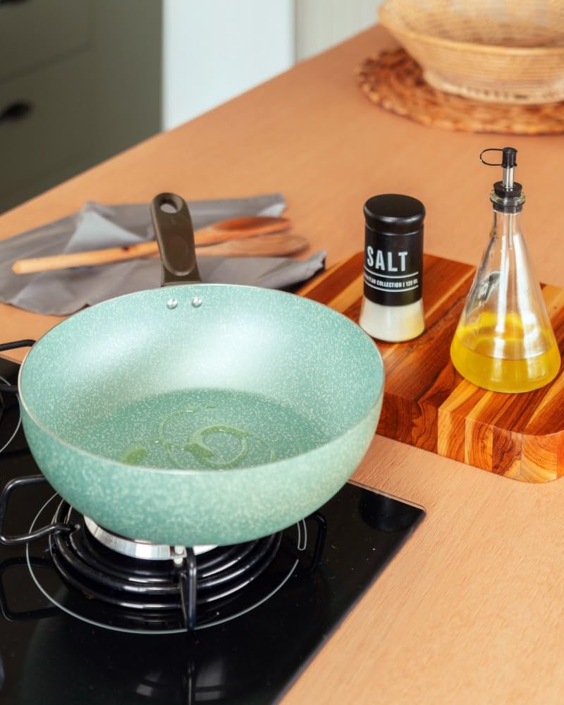 Brinox 28Cm 4.1L Ceramic Non-Stick Wok Pan - Verde Green - Healthy Cooking Stir Fry Pan for Asian Cuisine, Sauteing & Deep Frying - Perfect for Home Kitchen & Restaurant Use