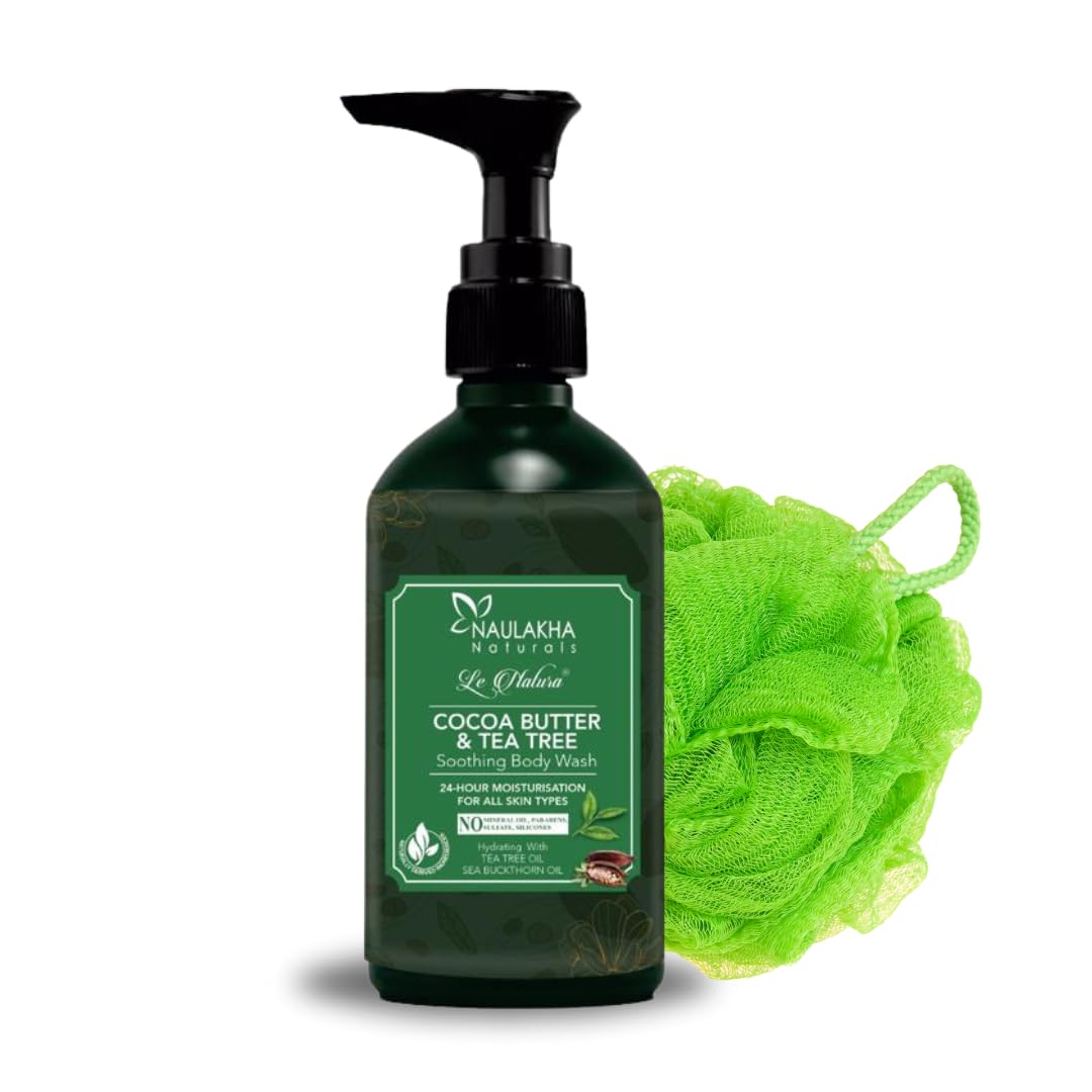 Le Natura Naulakha Naturals Cocoa Butter & Tea Tree Soothing Body Wash - Paraben & Sulfate Free, Vegan & Cruelty Free, 300ml - Hydrating for Soft, Glowing Skin - Perfect for Daily Shower & Spa Relaxation