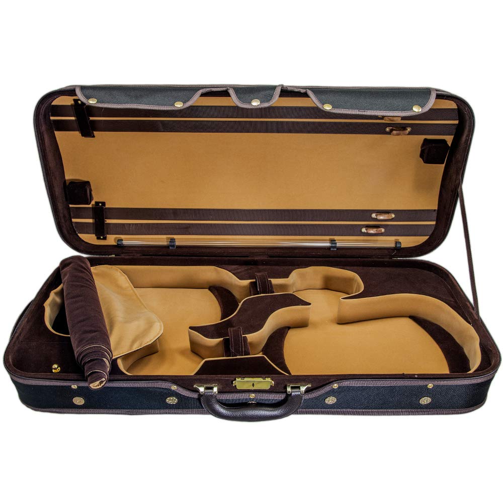 Premium SKY Heavy Duty 4/4 Full Size Professional Wooden Double Violin Case - Black/Khaki - Perfect for Musicians, Performances & Travel Protection