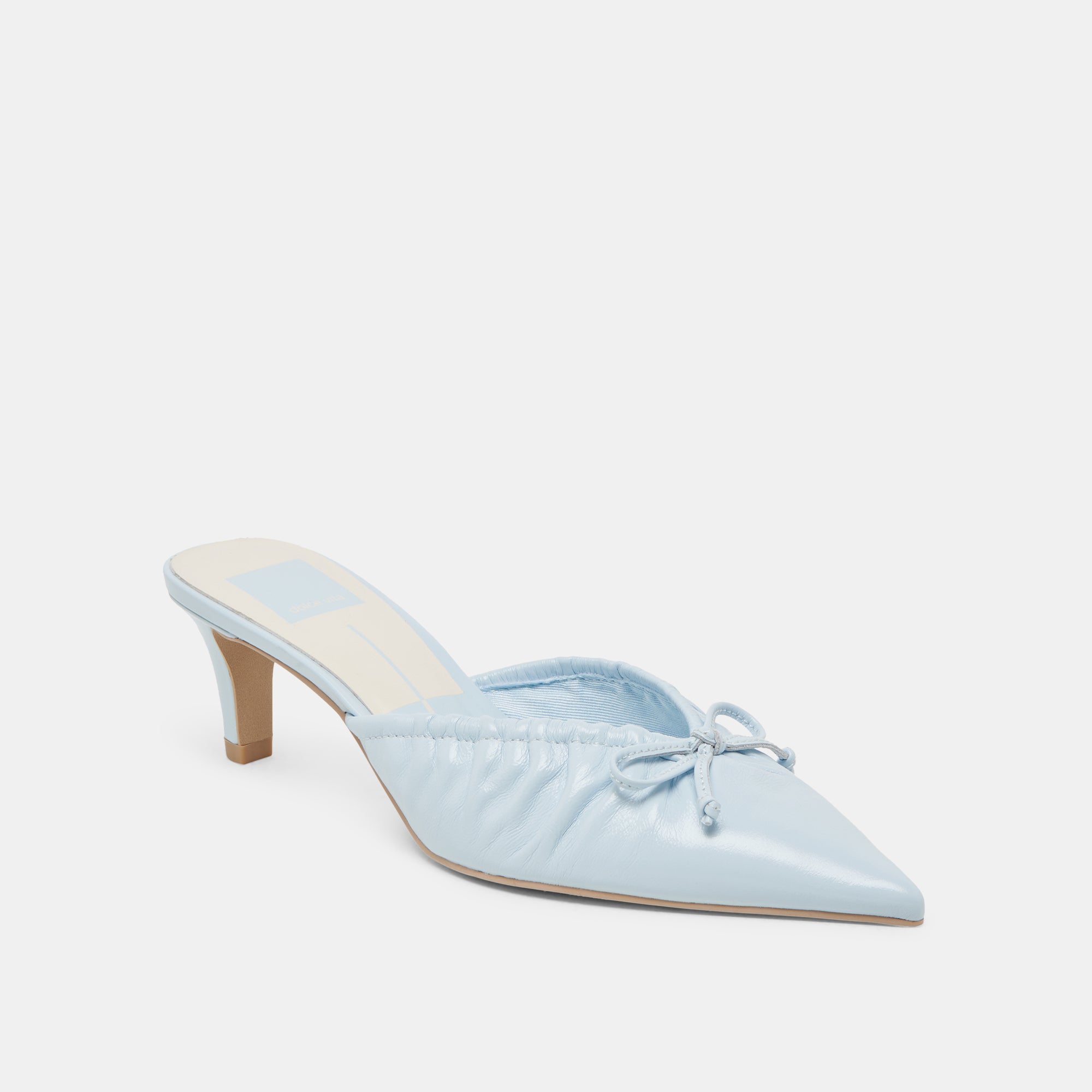 KAIRI Women's Mid Heel Sandals - Ice Blue Crinkle Patent Leather Dress Shoes for Wedding, Party & Evening Wear
