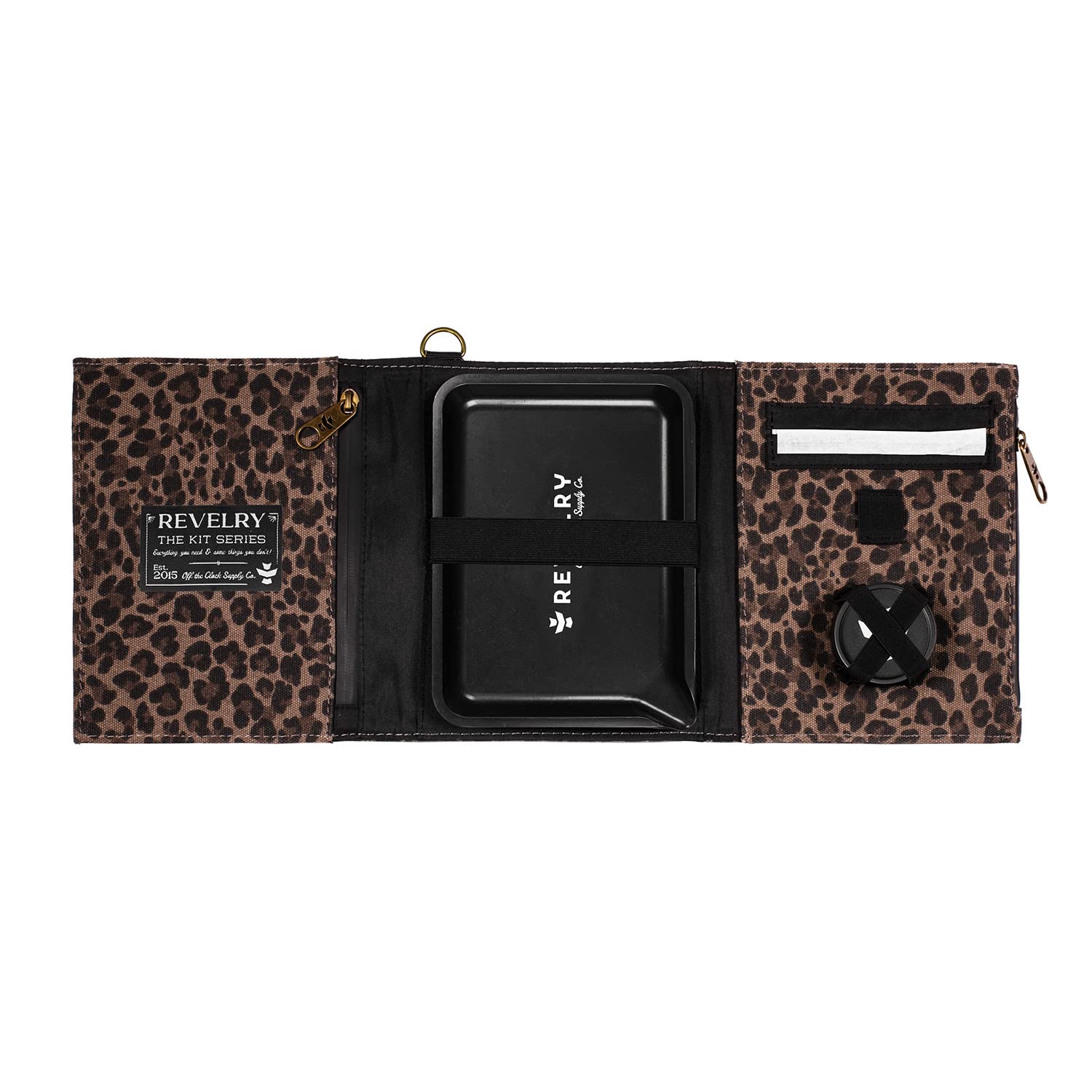 Revelry Supply Premium Lockable Carrying Case - All-in-One Kit with 2 Pockets, Tray & Spice Grinder (Leopard Print) | Perfect for Travel, Camping & Outdoor Adventures