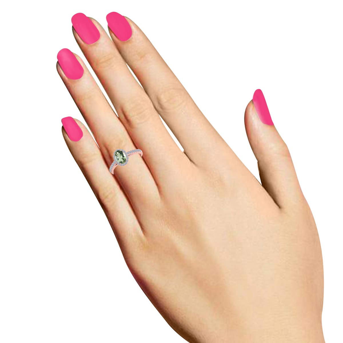 MauliJewels 1.77 Carat Diamond & Oval Green Amethyst Ring for Women - 10K Rose Gold Shared Prong Setting - Perfect for Engagement, Anniversary & Special Occasion Gifts