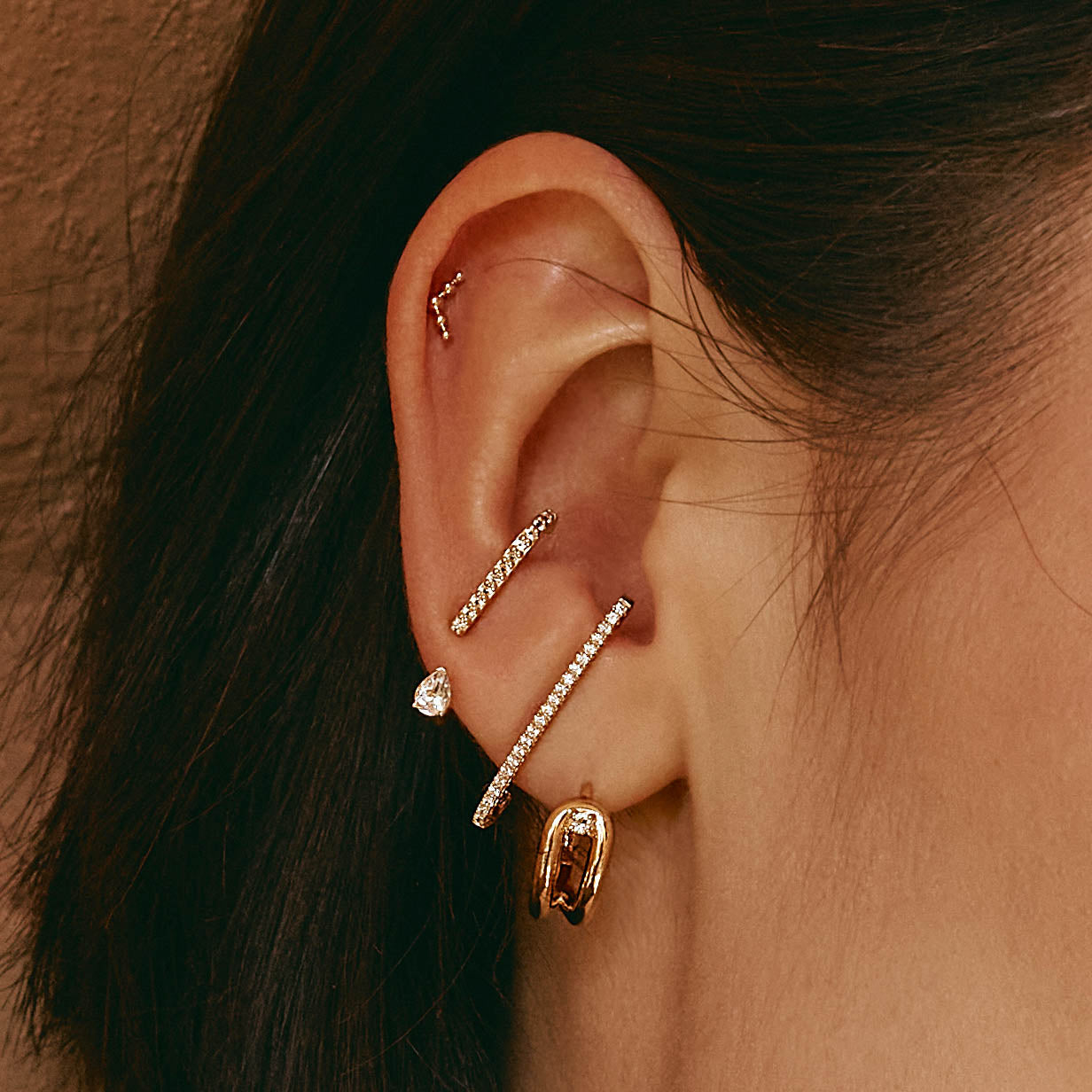14K Gold White Topaz Link Loop Hoop Earrings for Women - Elegant Dangle Earrings for Party, Wedding & Everyday Wear