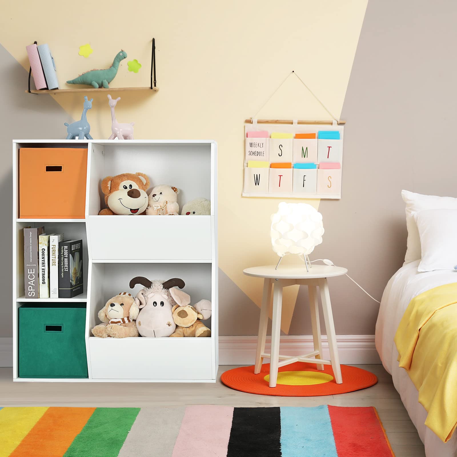 Costzon 5-Cubby Wooden Toy Storage Organizer with Bookcase & Bins - Kids Bookshelf & Toy Cabinet for Toddlers - Nursery, Playroom, Daycare & Living Room Storage Solution (White) - Perfect for Organizing Toys, Books & Kids' Essentials in Bedrooms & Classrooms
