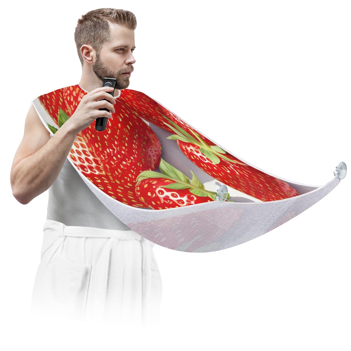 **Strawberry Print Beard Shaving Bib for Men - Waterproof Hair Dye Apron & Makeup Cape for Barbers, Stylists & DIY Haircuts - Sink Hair Catcher & Grooming Accessory (Great for Home Salon & Barber Shops)**
