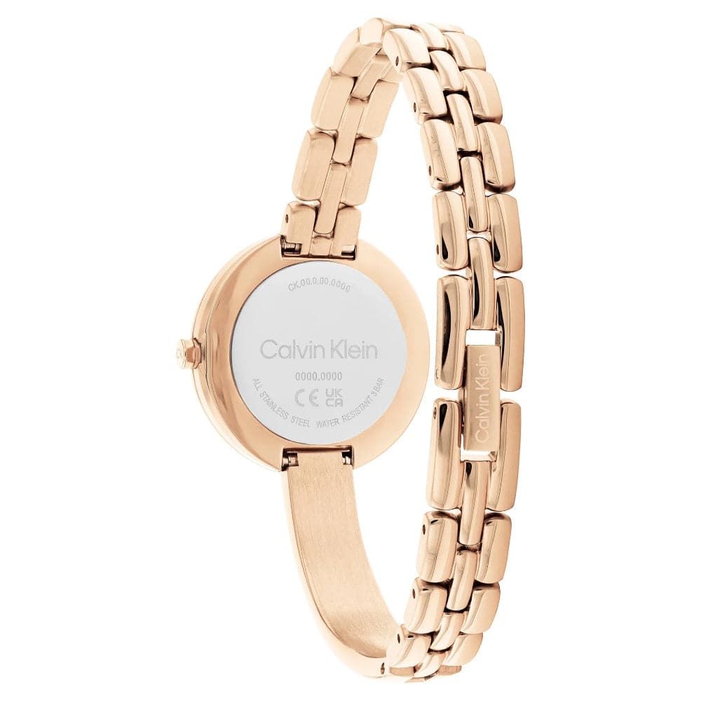 Calvin Klein Women's Rose Gold Stainless Steel Watch with Black Dial & Bangles - Model 25200280 | Perfect for Office, Party & Everyday Wear