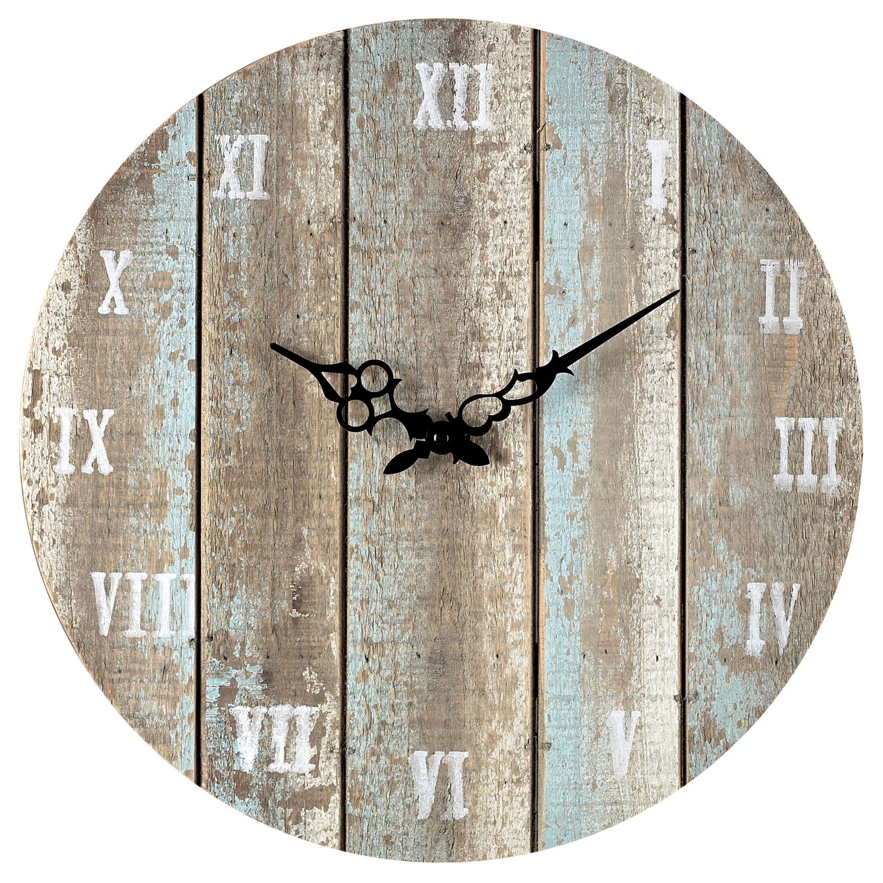 16-Inch Sterling 128-1009 Wooden Roman Numeral Outdoor Wall Clock - Belos Light Blue - Perfect for Patio, Garden, and Backyard Decor
