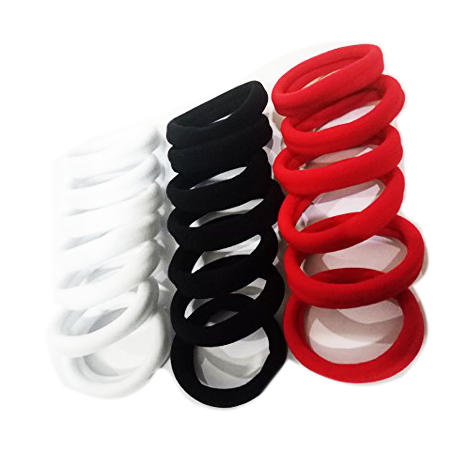 Black Red & White Hair Ties - 20 Pcs Stretchy Ponytail Holders & Rubber Bands for Women & Girls | Perfect for School, Workout, Office & Daily Hairstyling